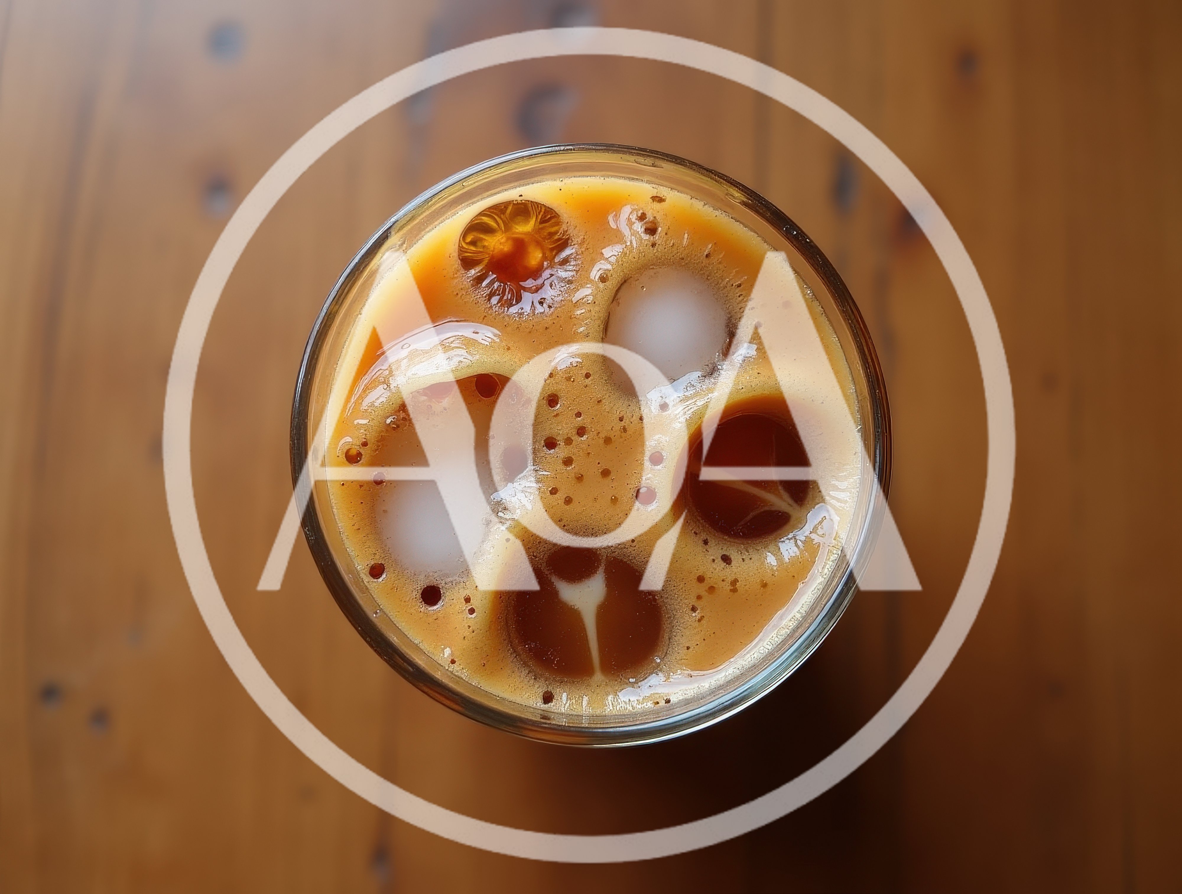 Top Down View Of Iced Coffee In Glass