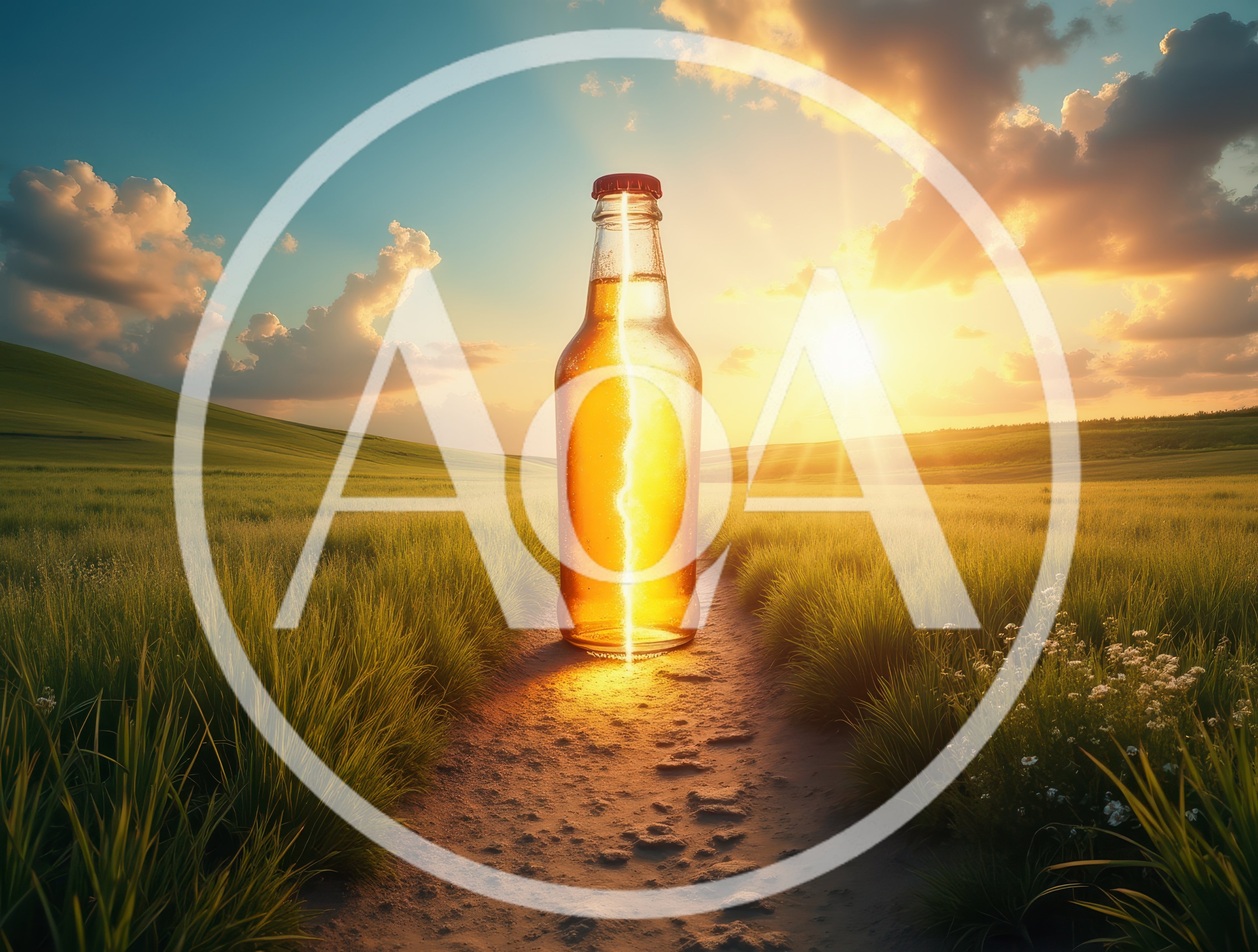 Glowing Beer Bottle Standing In A Golden Wheat Field