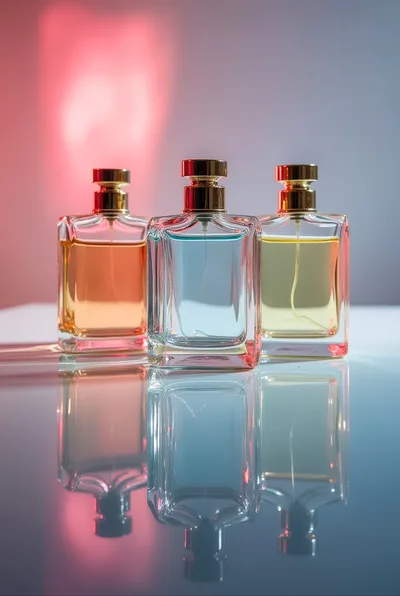 Three Glass Perfume Bottles With Colorful Liquids