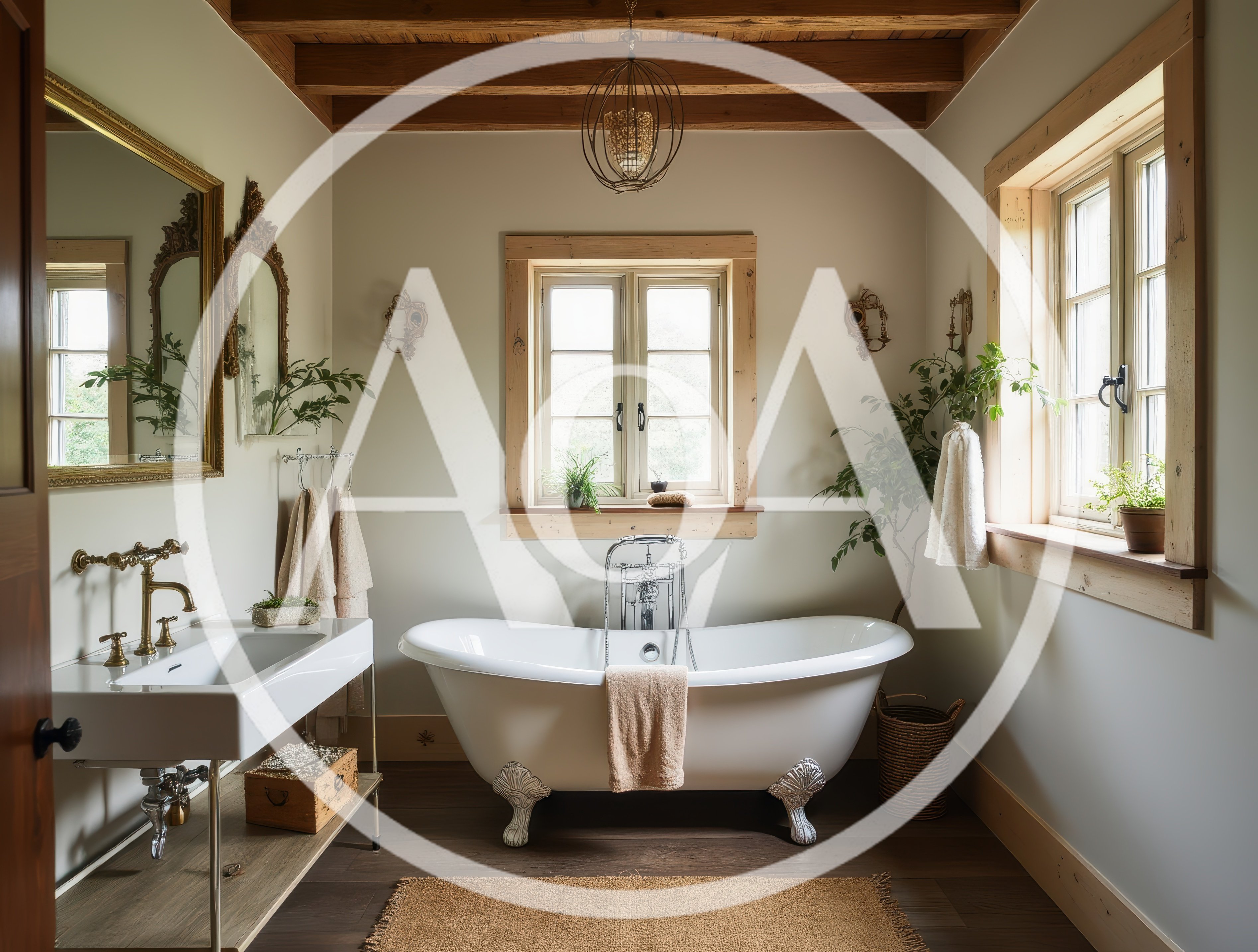 Elegant Clawfoot Bathtub in Rustic Farmhouse Bathroom
