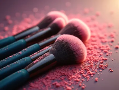 Professional Makeup Brushes With Pink Powder