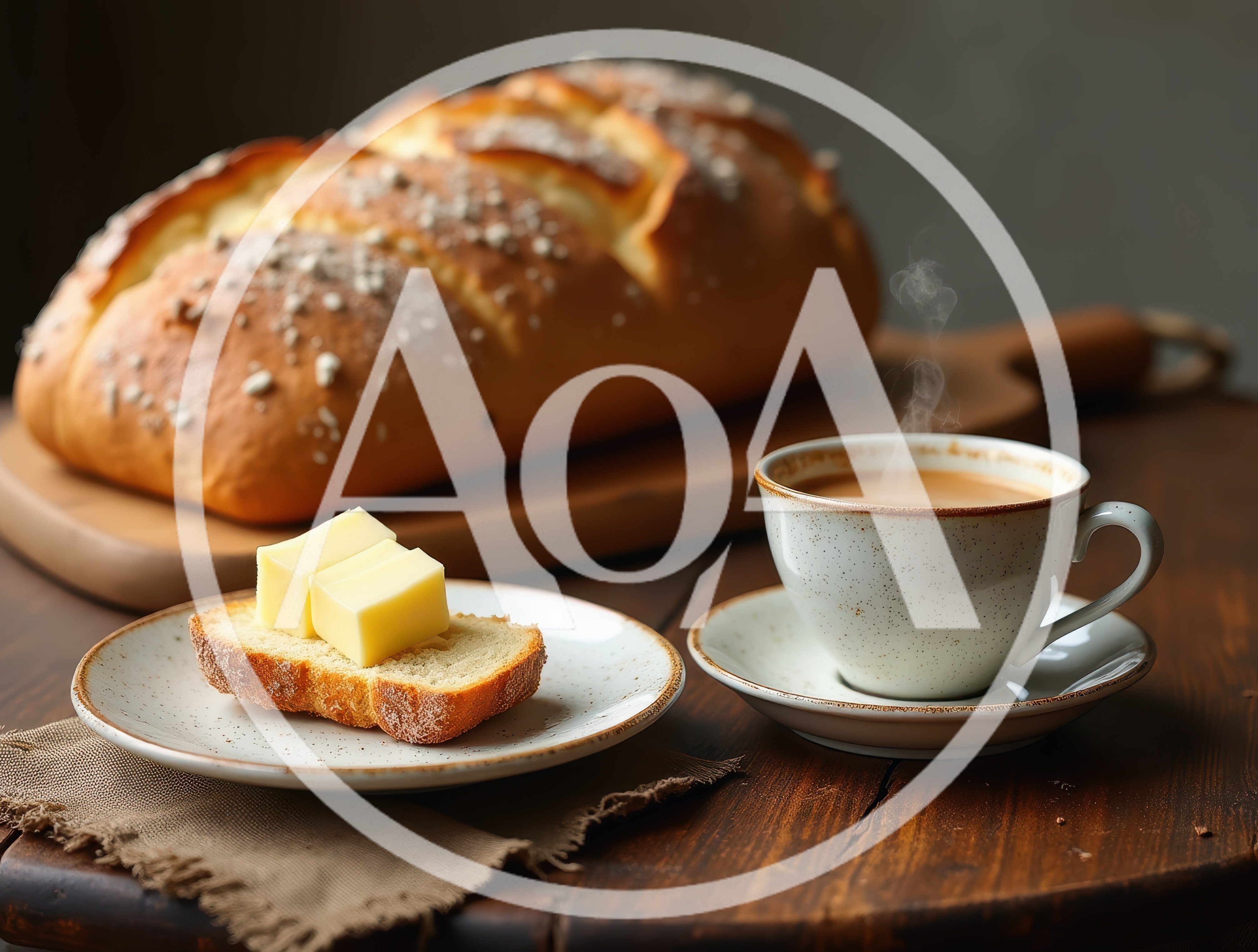 Freshly Baked Bread With Butter And Hot Coffee