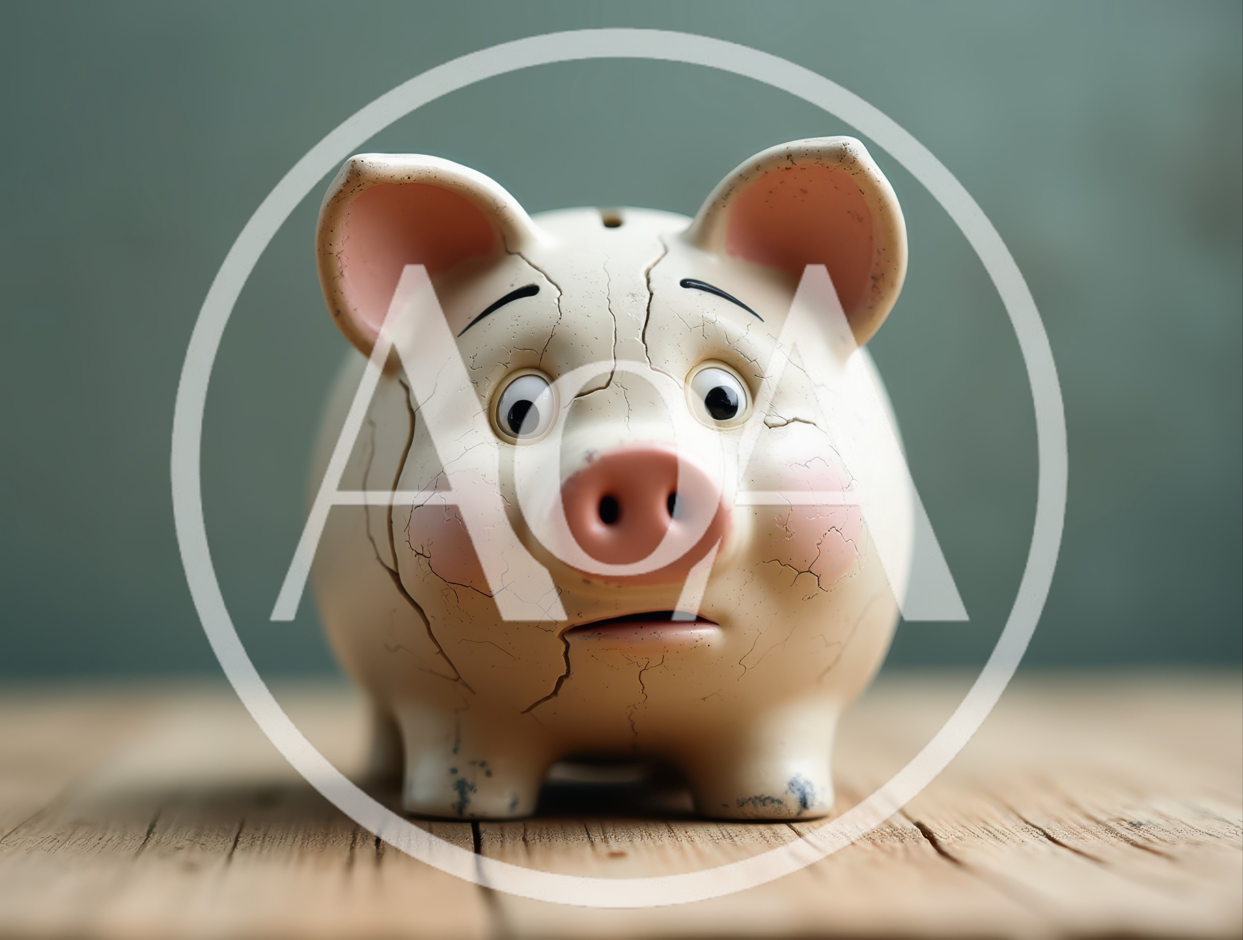 Cracked Ceramic Piggy Bank On Wooden Surface