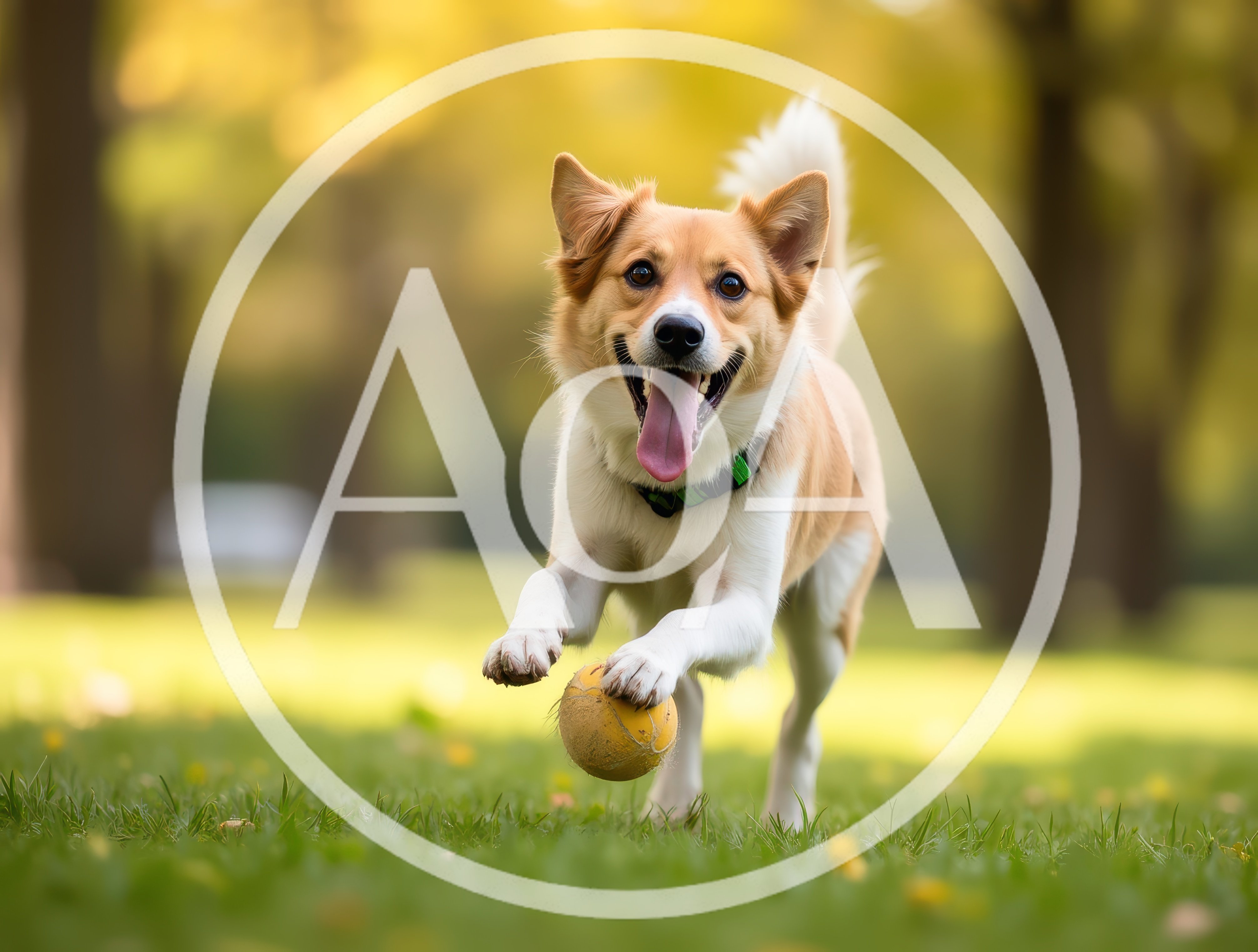 Happy Dog Running With A Ball In The Park