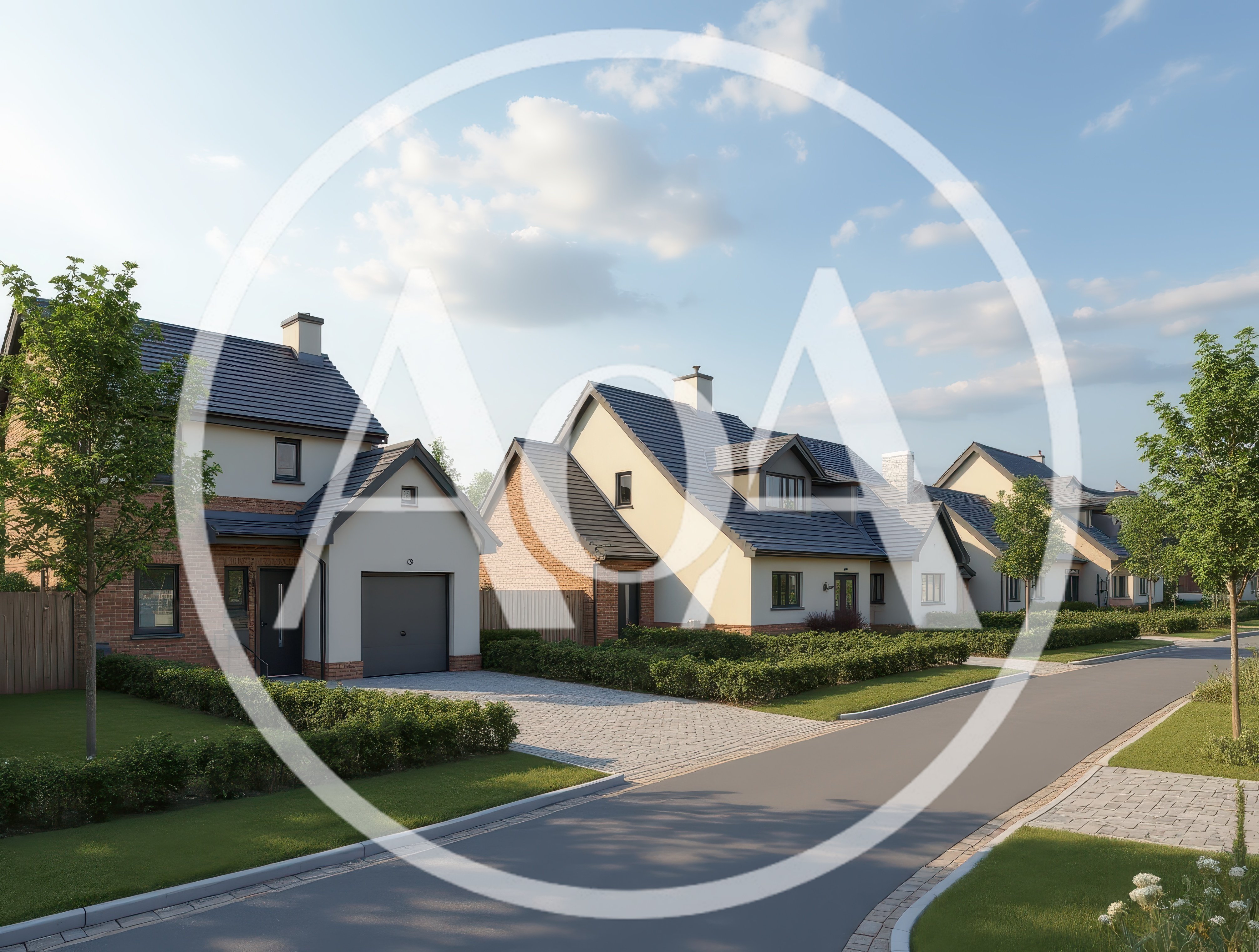 Modern Suburban Residential Street With Detached Houses