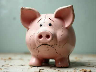 Cracked Pink Piggy Bank on Distressed Surface