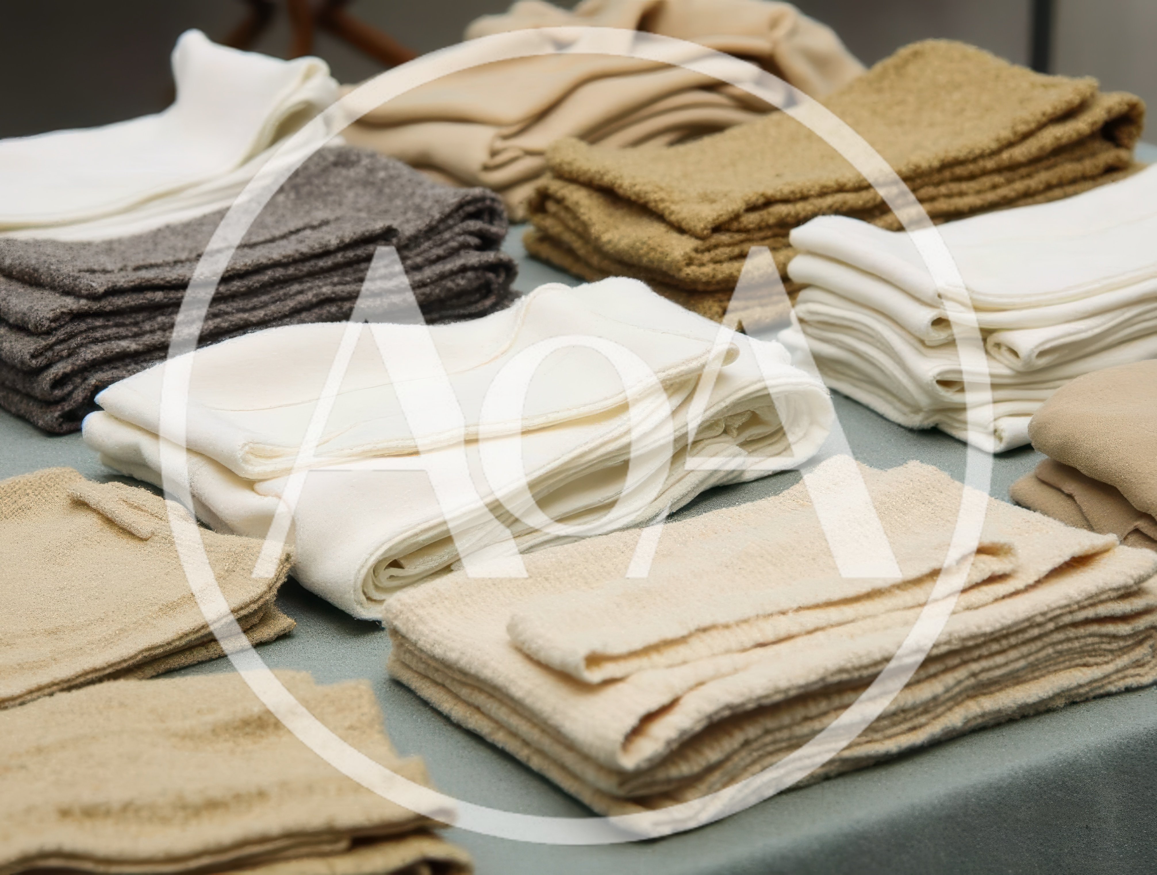 Stacks Of Folded Fabric Textiles On A Table