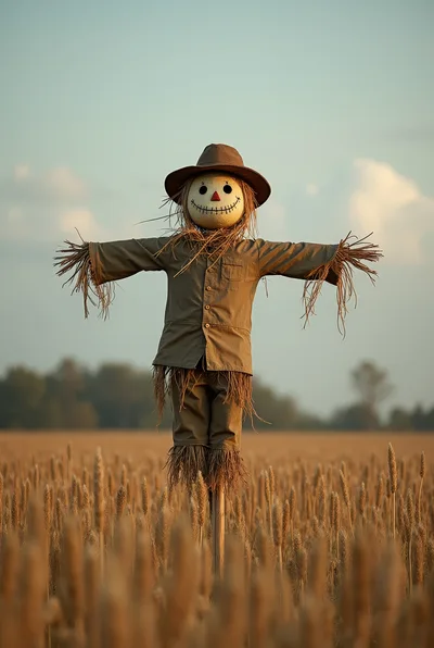 Scarecrow Standing In A Golden Wheat Field