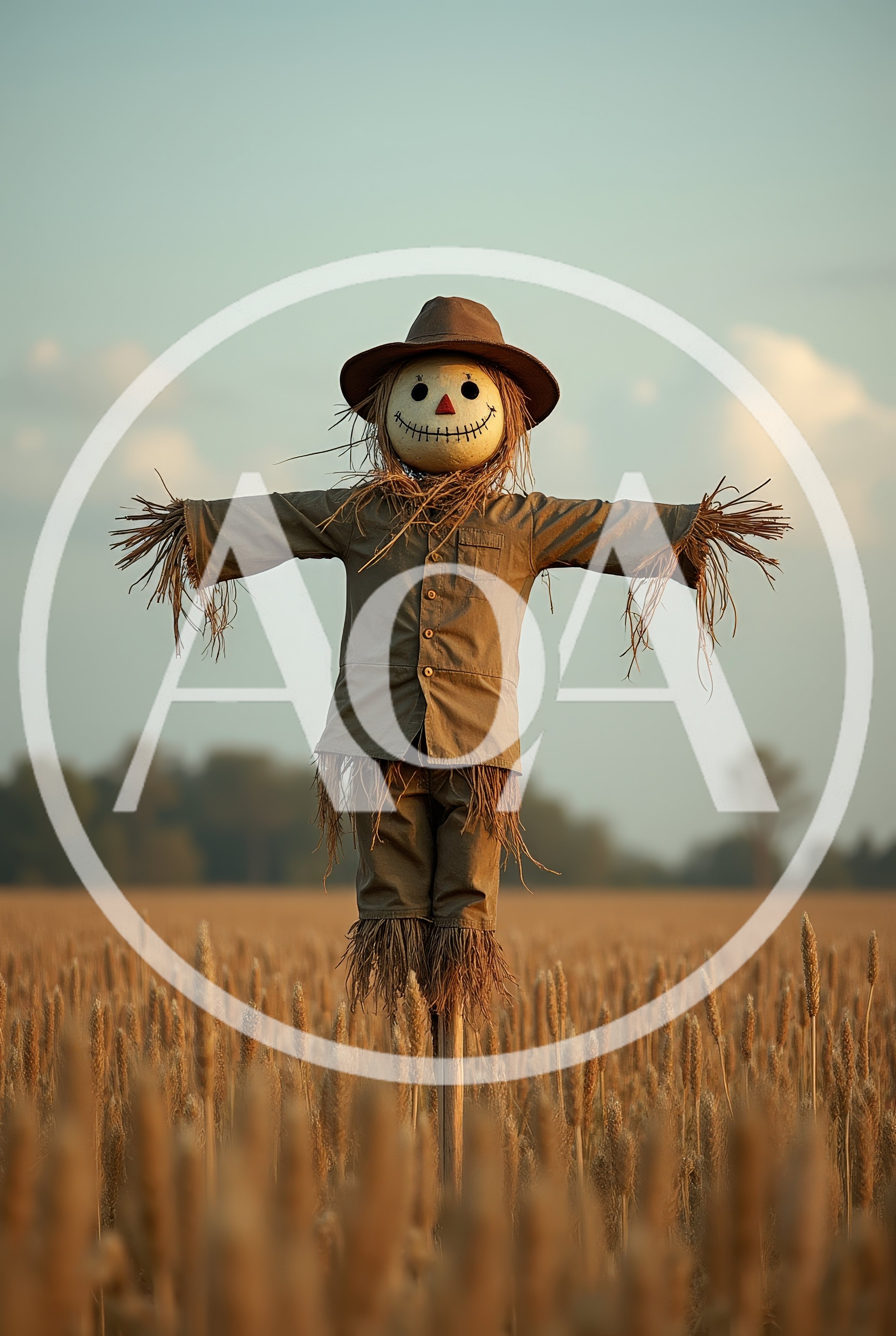 Scarecrow Standing In A Golden Wheat Field