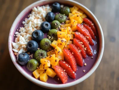 Healthy Acai Smoothie Bowl With Fresh Fruit Toppings