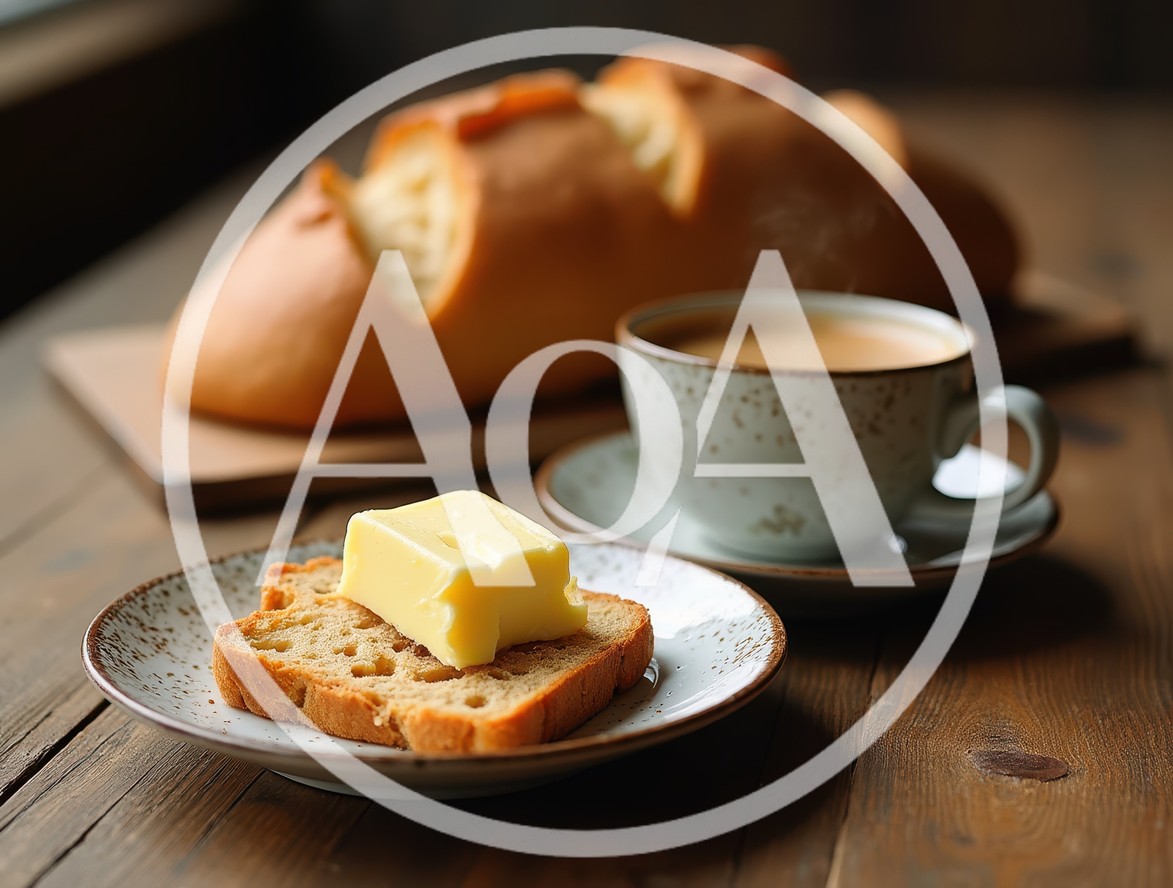 Freshly Baked Bread With Butter And Hot Coffee