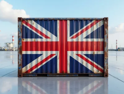 Weathered Shipping Container With United Kingdom Flag Design
