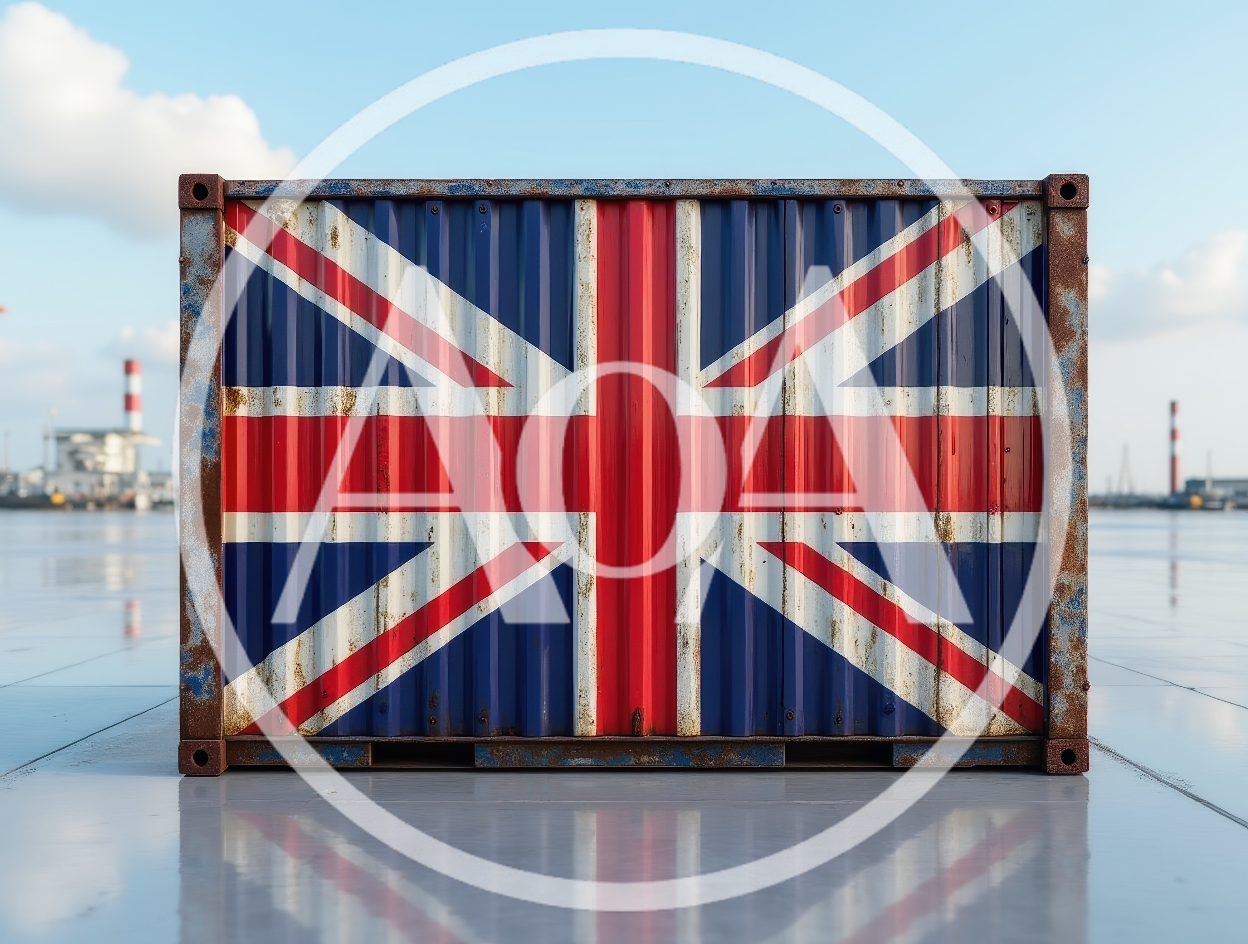 Weathered Shipping Container With United Kingdom Flag Design
