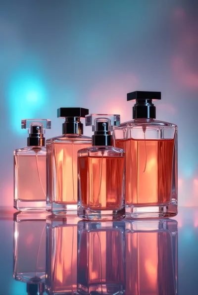 Four Glass Perfume Bottles With Orange Liquid