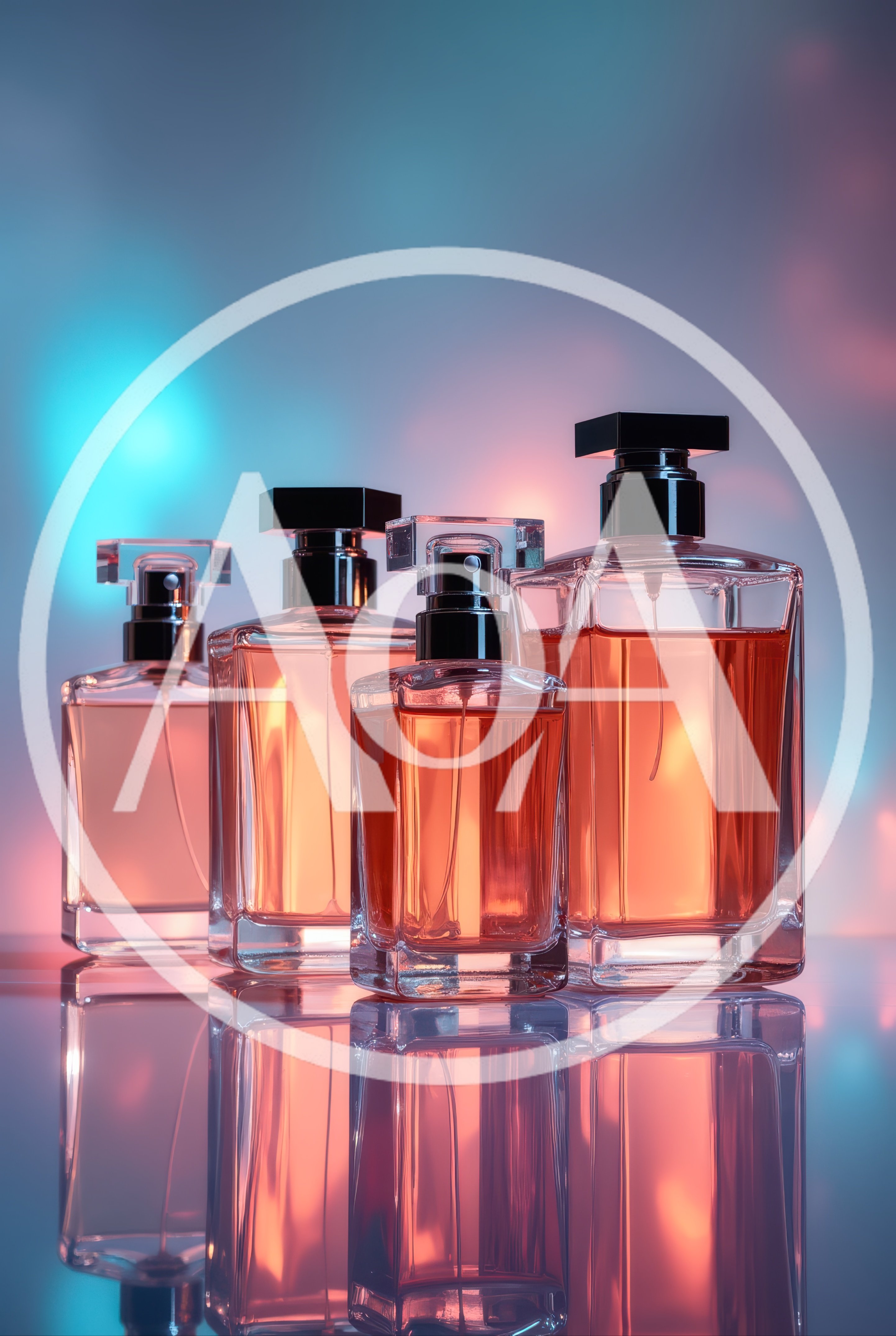 Four Glass Perfume Bottles With Orange Liquid