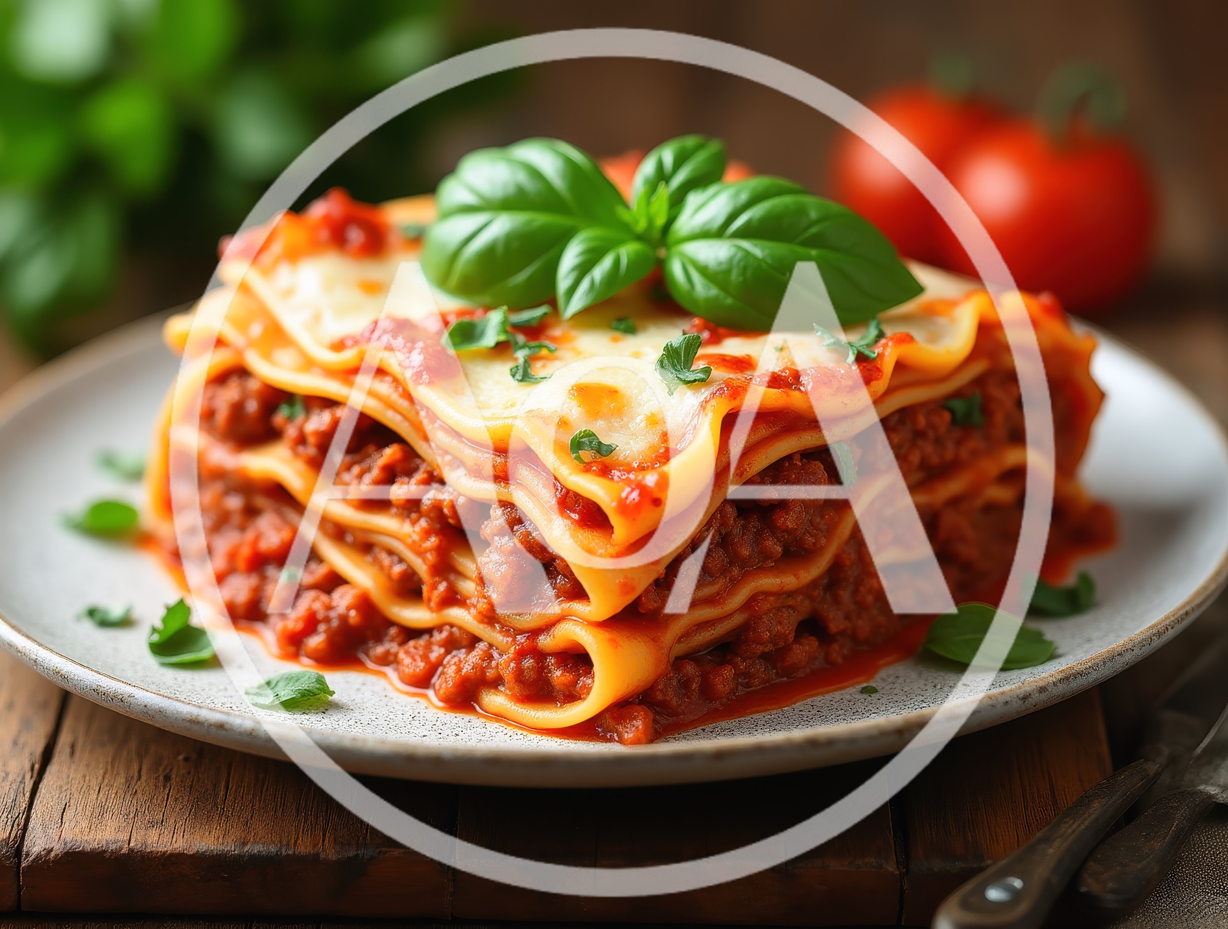 Freshly Baked Lasagna With Meat Sauce And Basil