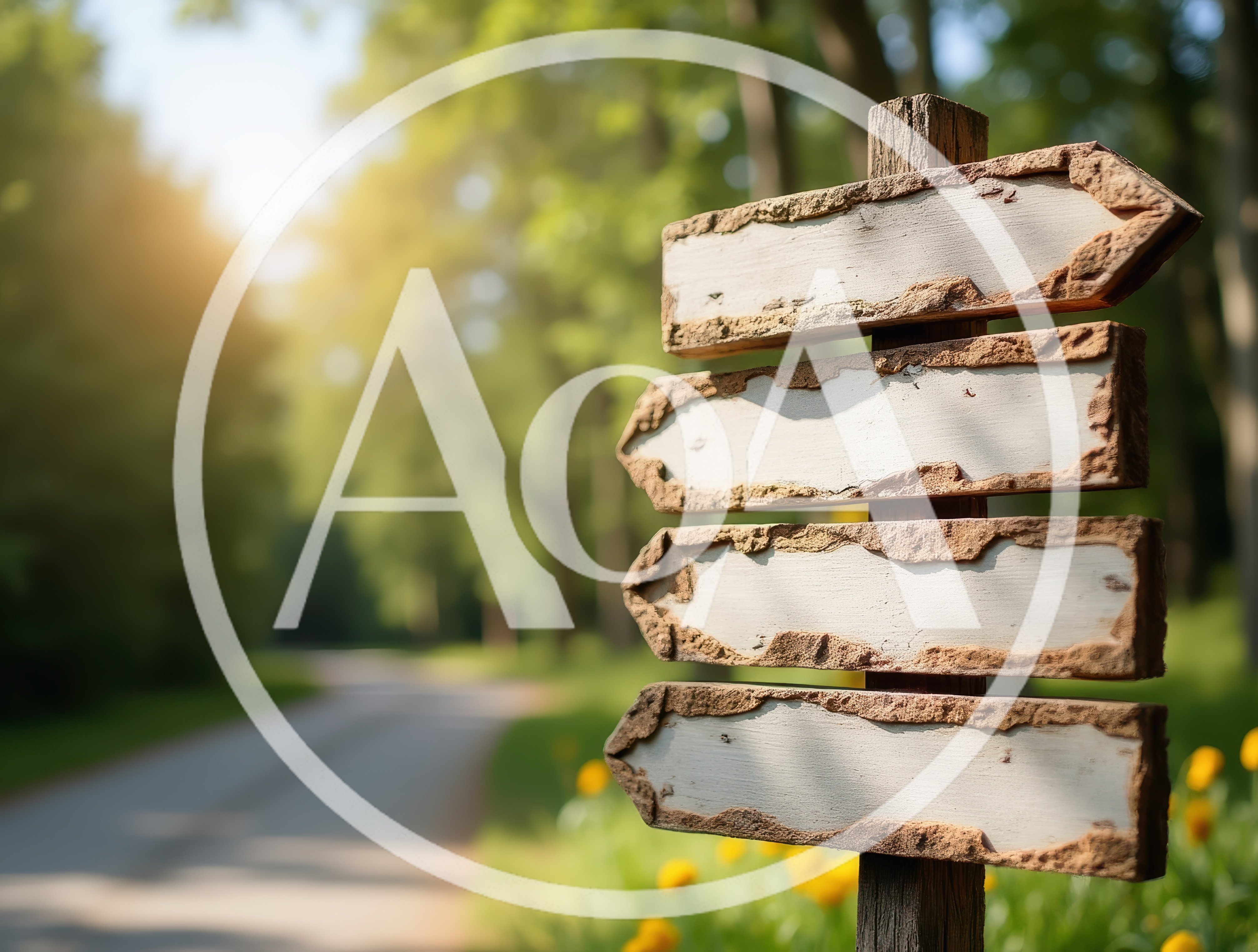 Blank Wooden Directional Signpost In A Sunny Forest