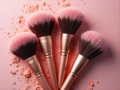 Four Professional Makeup Brushes With Loose Powder
