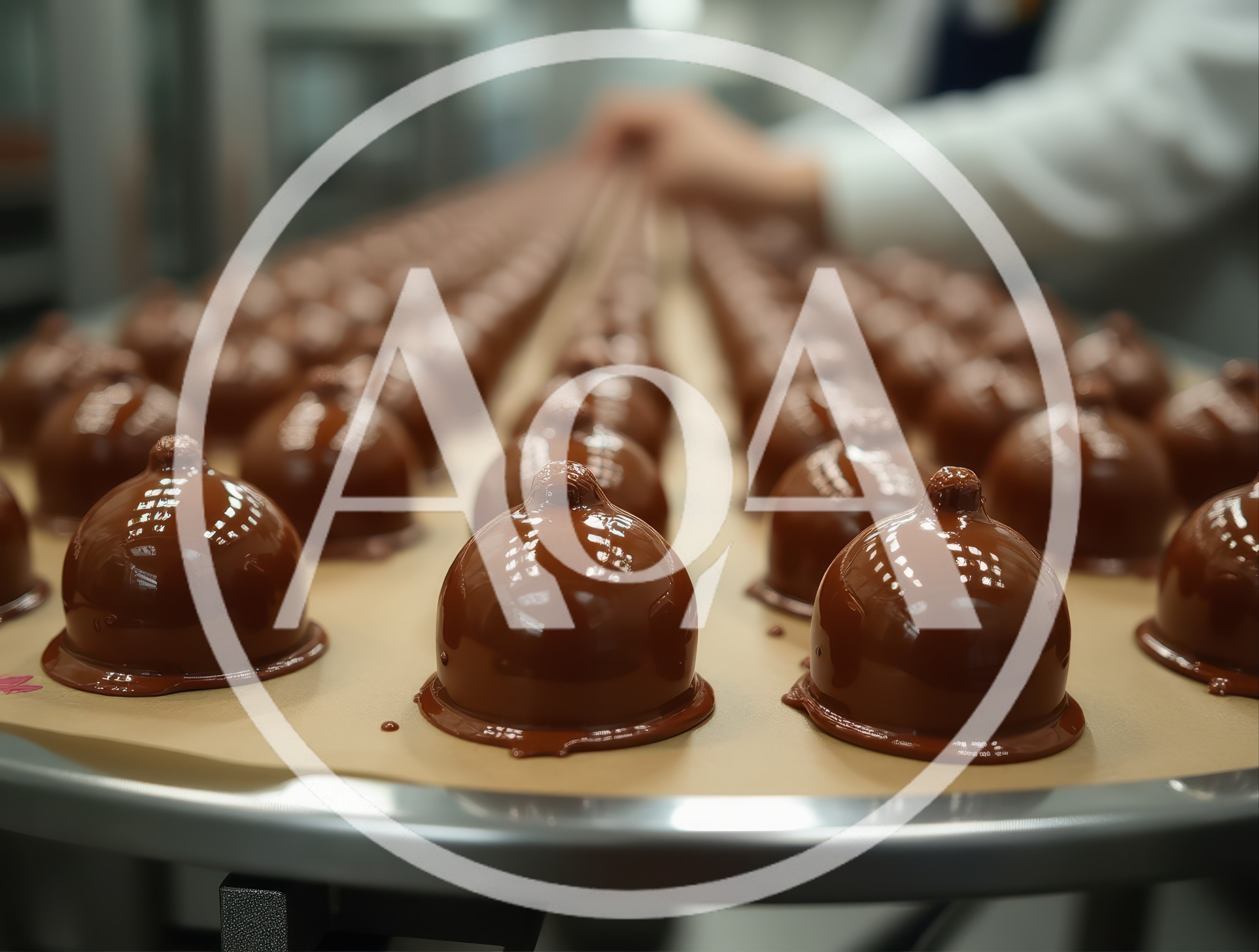 Chocolate Truffles Moving Along A Factory Conveyor Belt