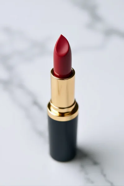 Red Lipstick Standing Upright On Marble Surface