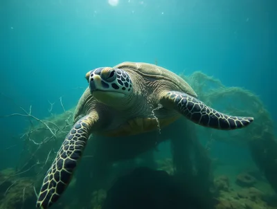 Green Sea Turtle Swimming Underwater