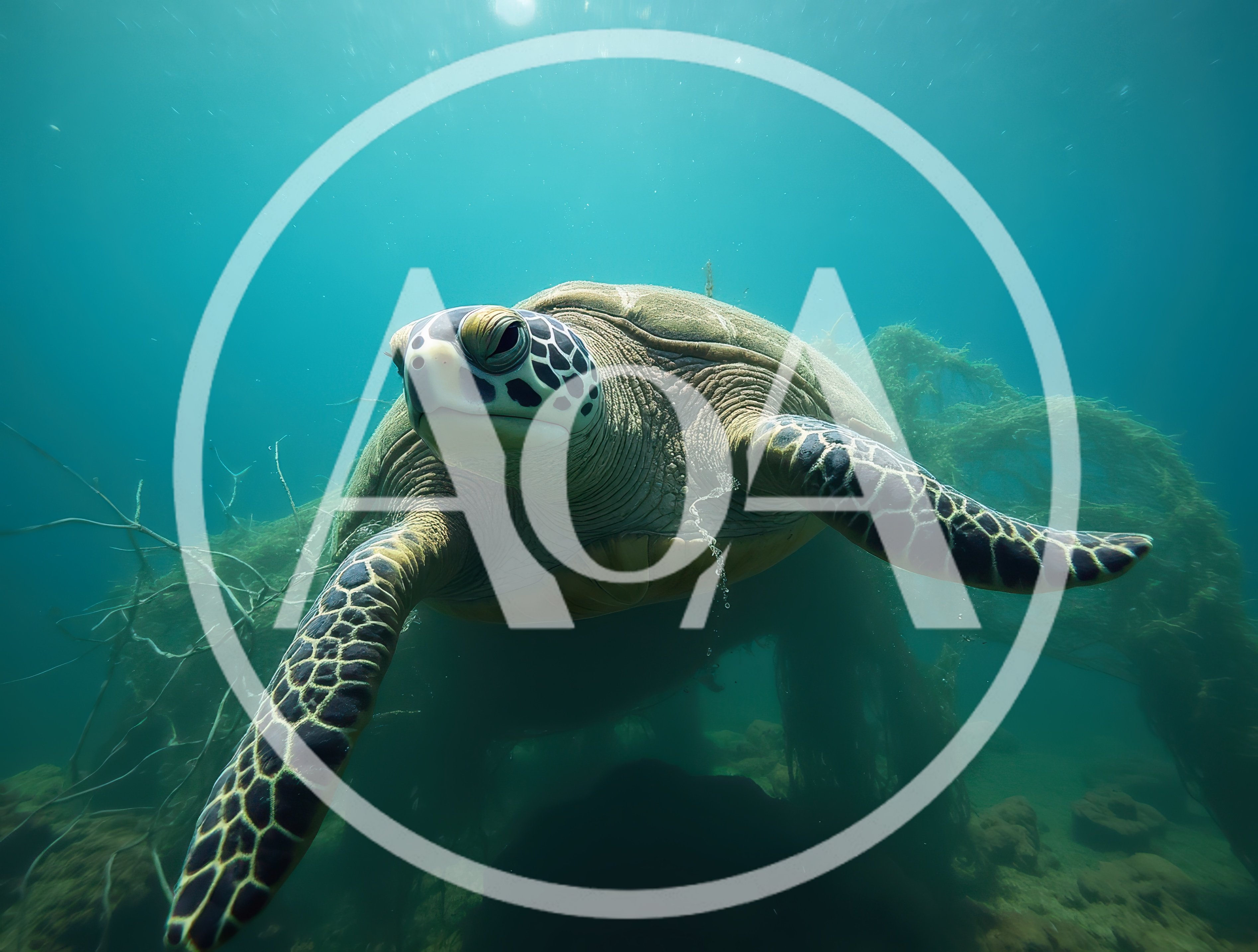 Green Sea Turtle Swimming Underwater