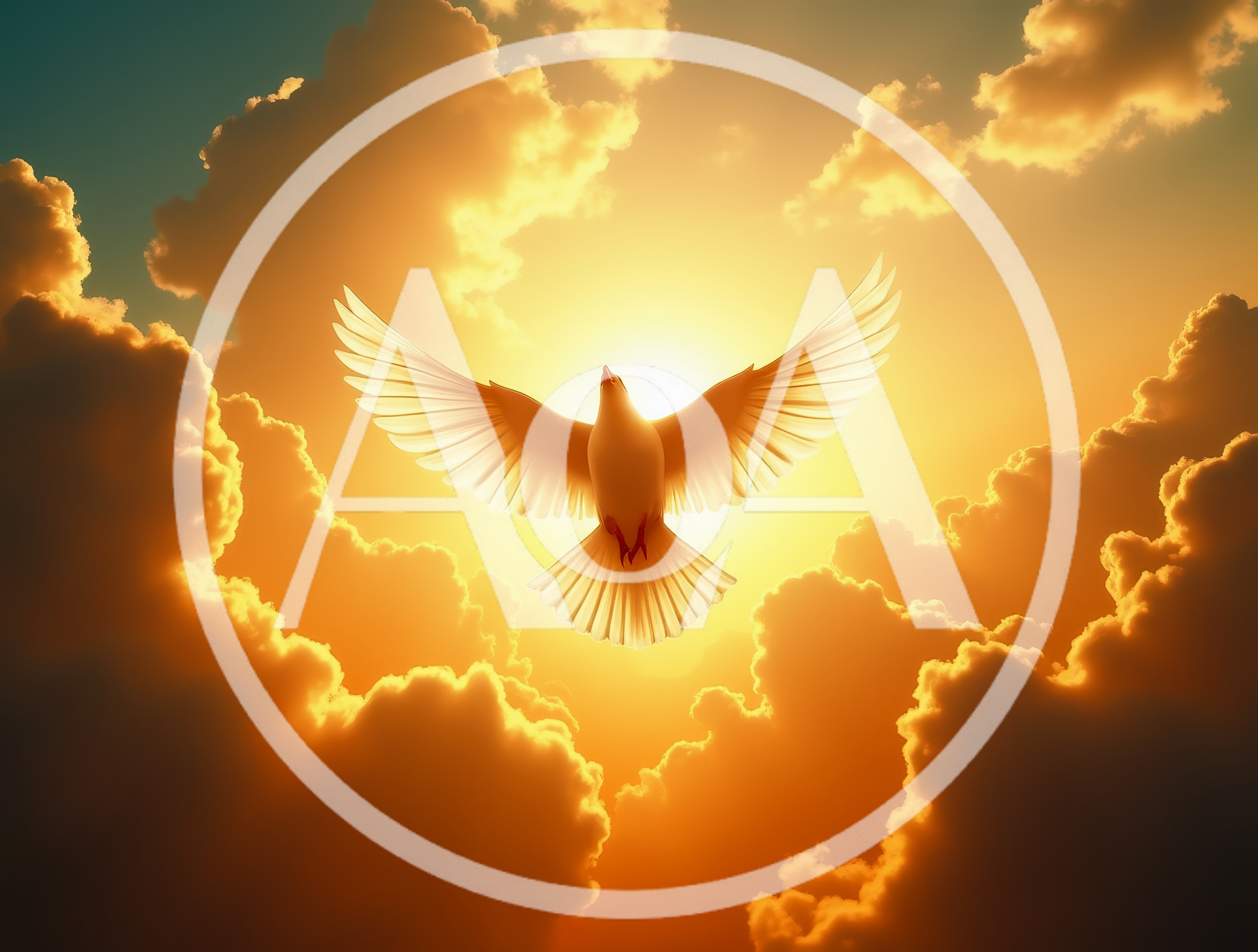 White Dove Flying Against A Golden Sunset Sky