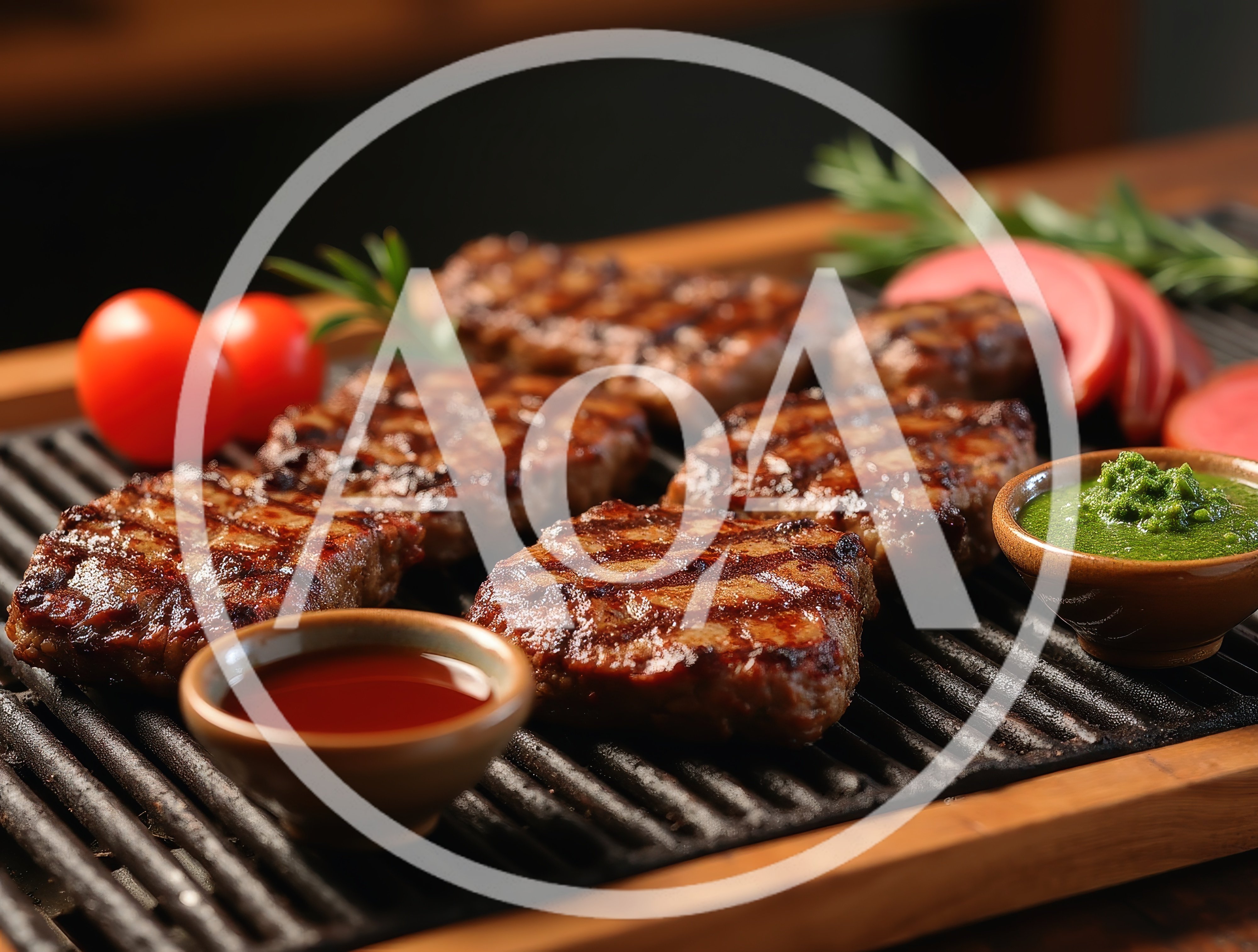 Grilled Beef Patties With Dipping Sauces On A Grill