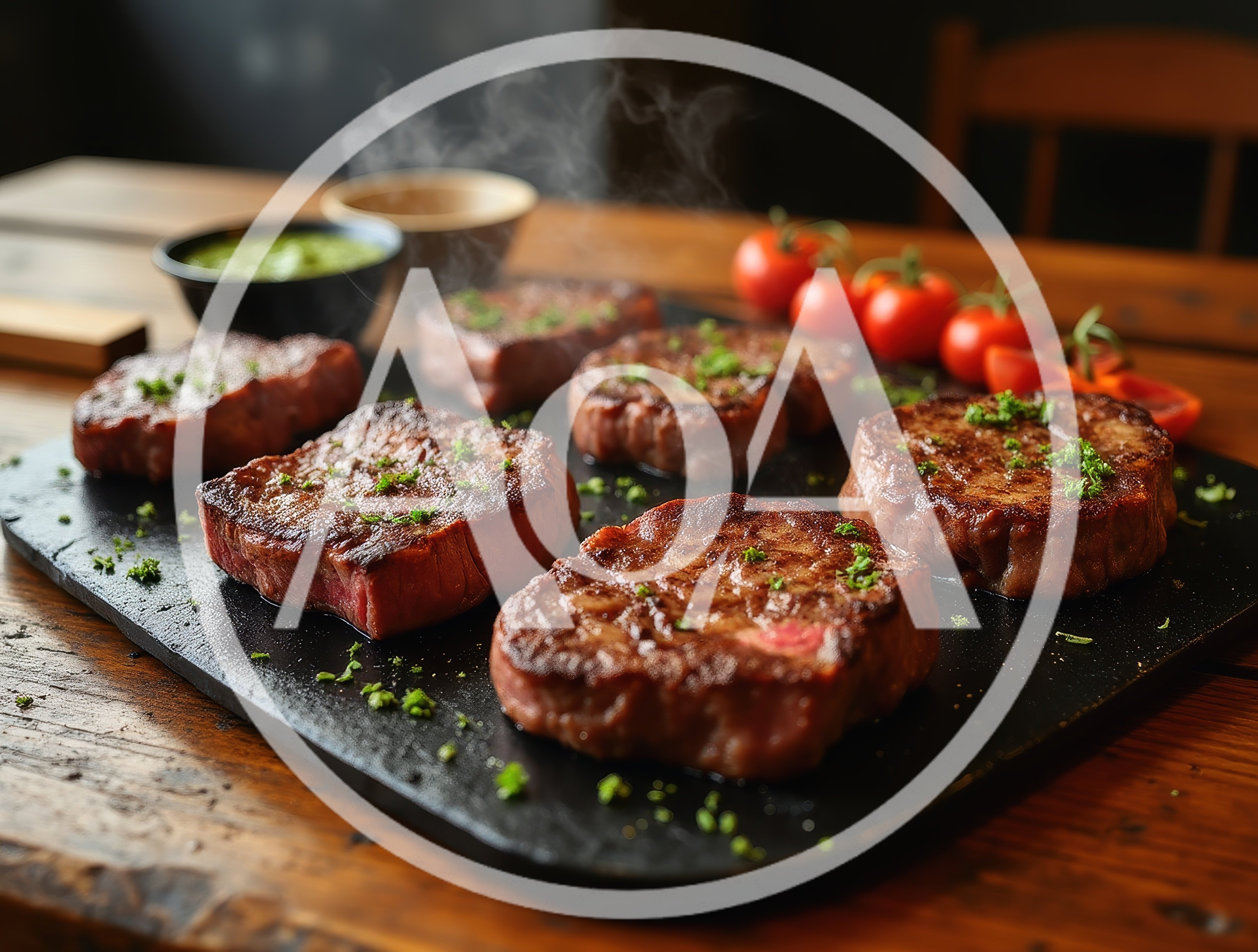 Grilled Beef Steaks Served on a Slate Platter