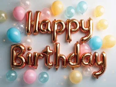 Gold Foil Happy Birthday Balloons On White Background