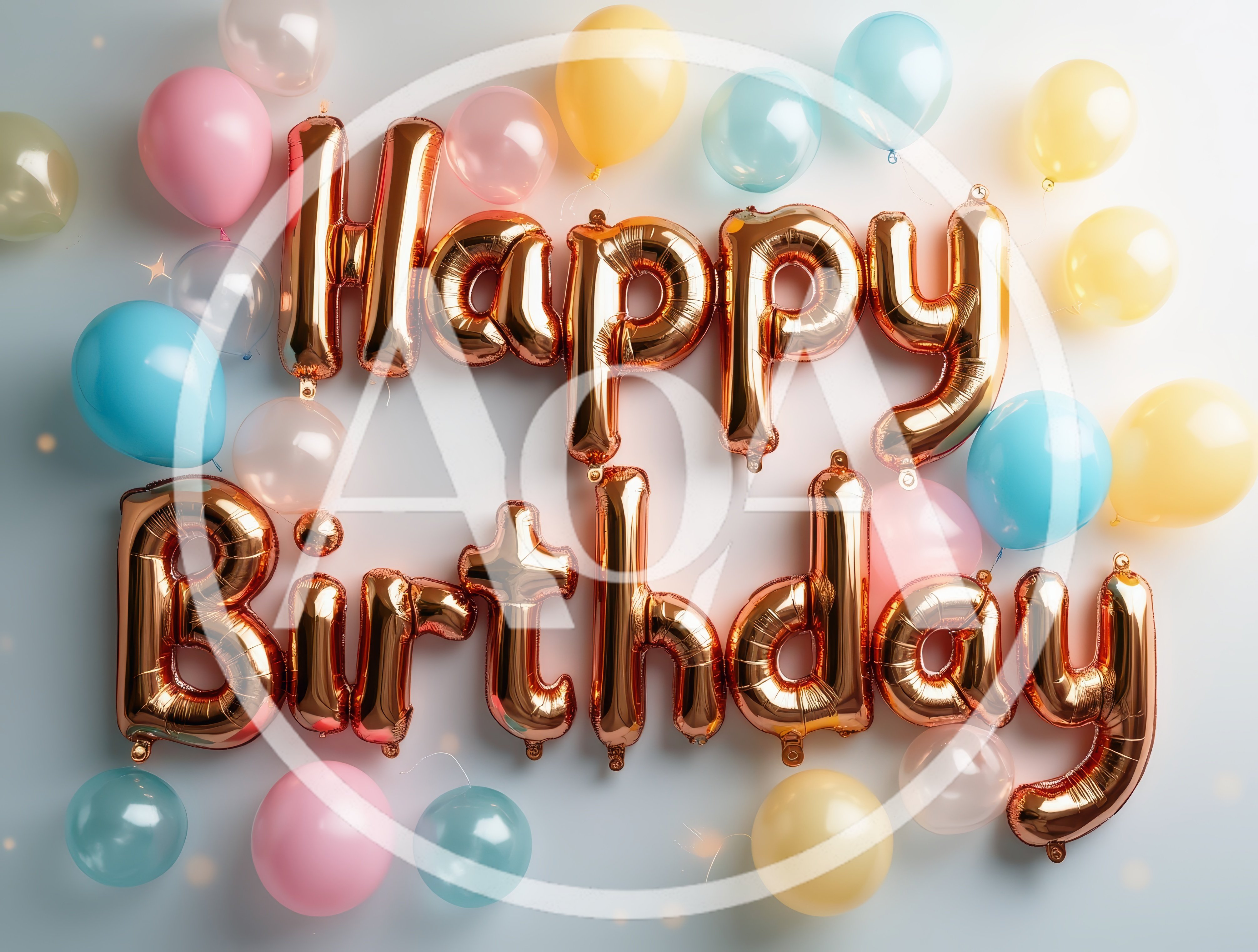 Gold Foil Happy Birthday Balloons On White Background