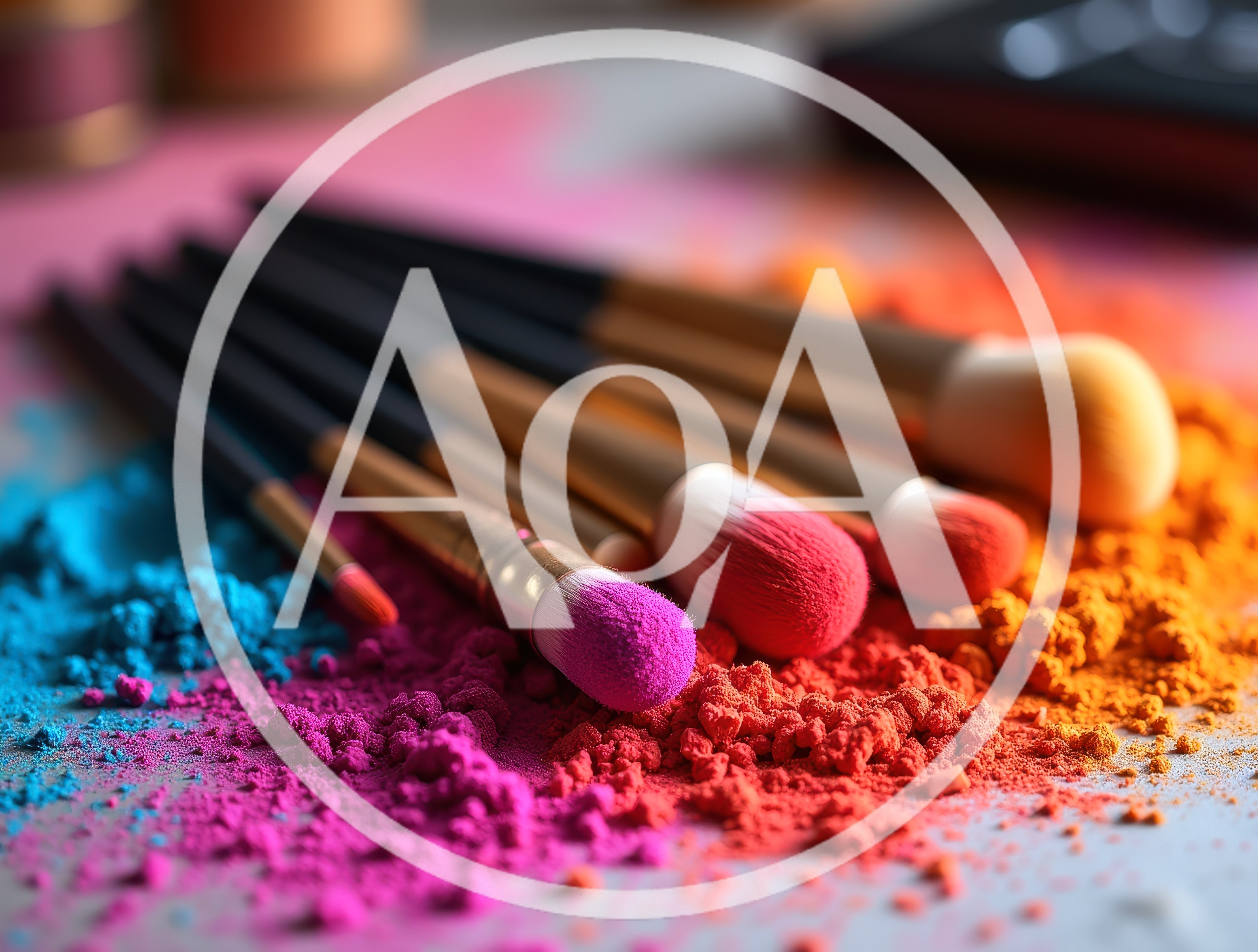 Makeup Brushes Resting On Vibrant Colorful Pigment Powder