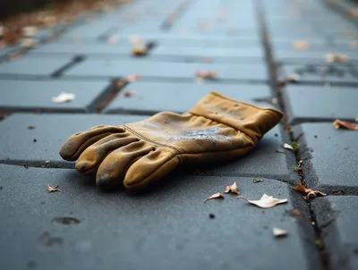 Single Worn Leather Work Glove On Paved Ground