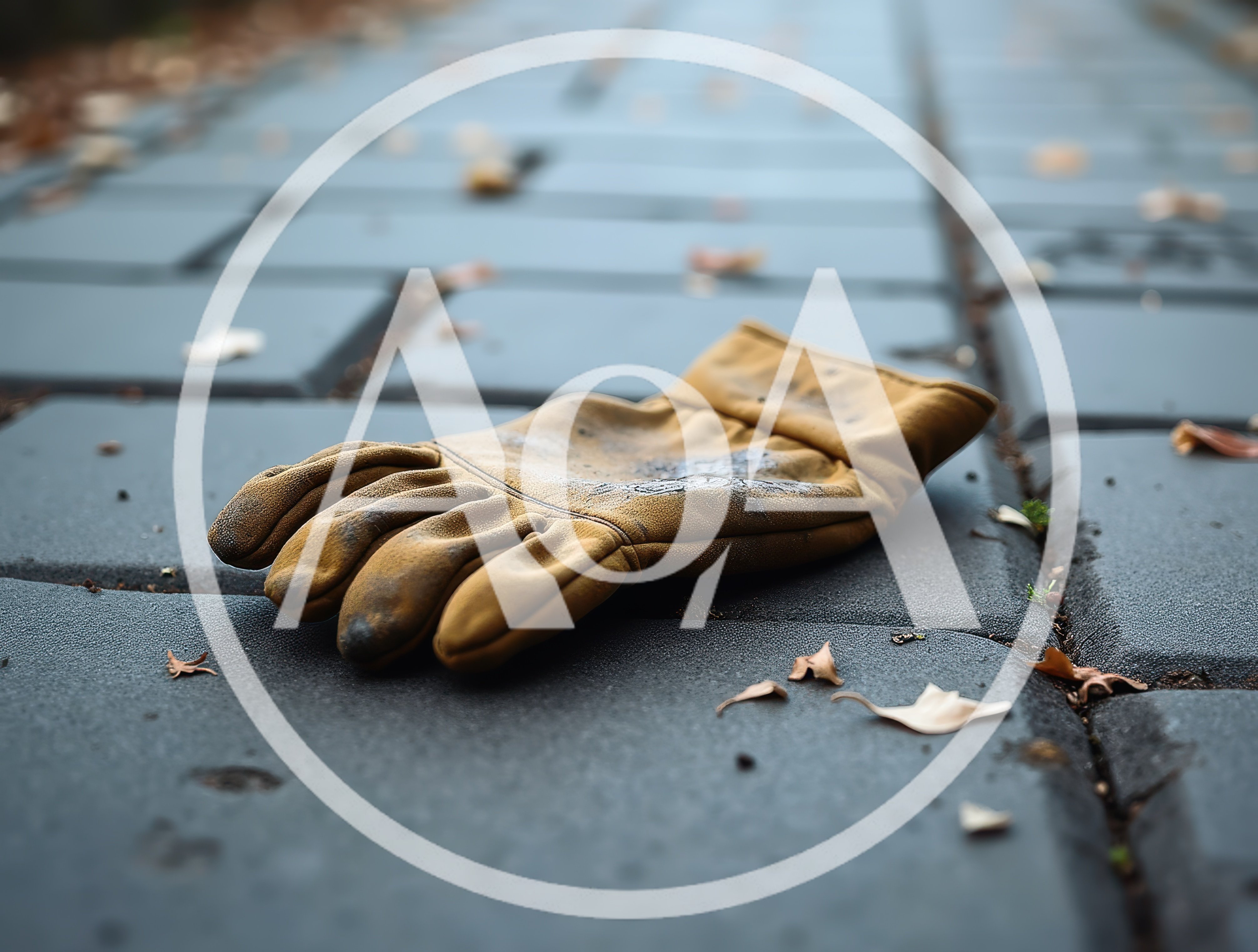 Single Worn Leather Work Glove On Paved Ground