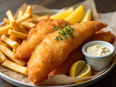 Crispy Battered Fish and Chips with Tartar Sauce
