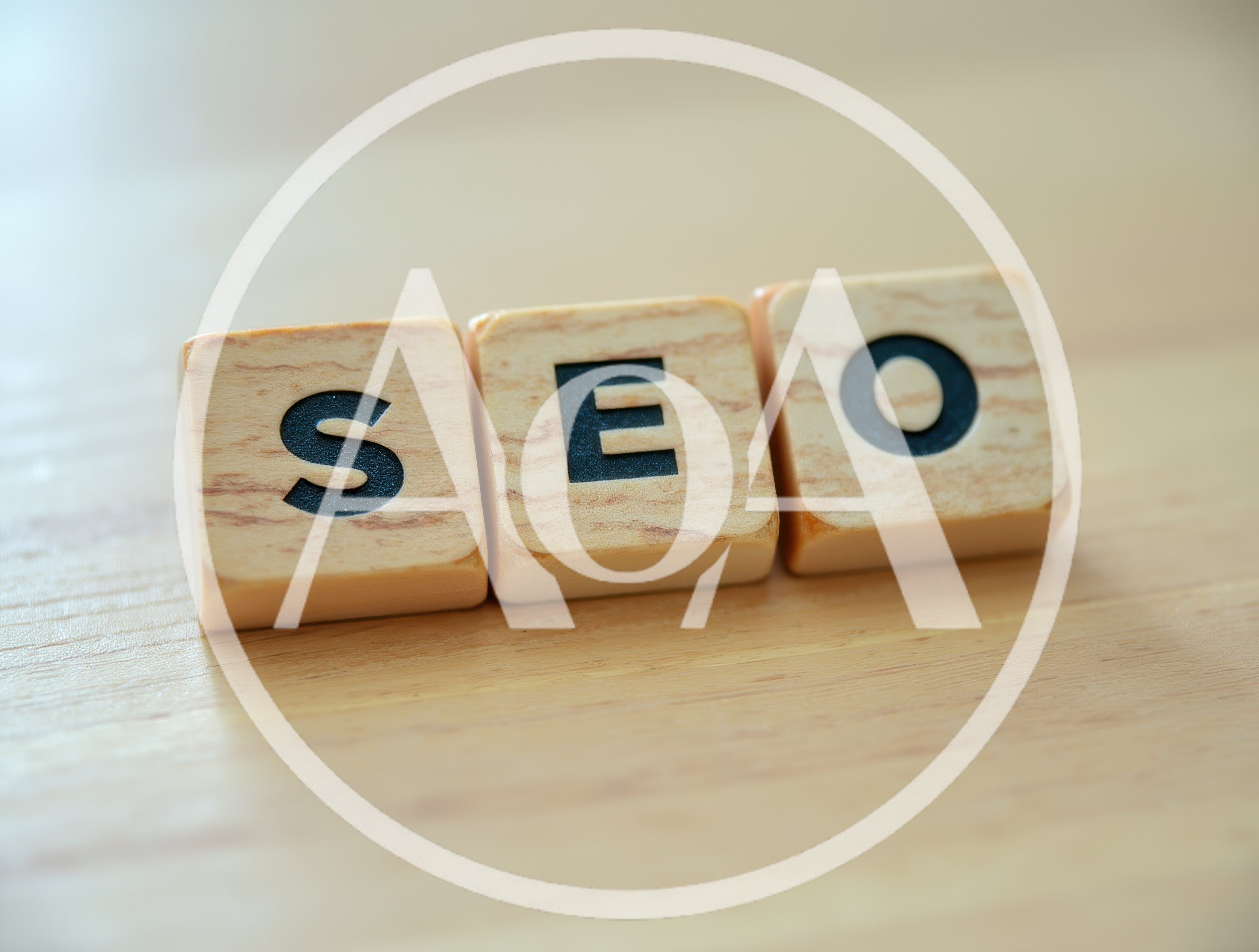Wooden Letter Tiles Spelling SEO on Wooden Surface
