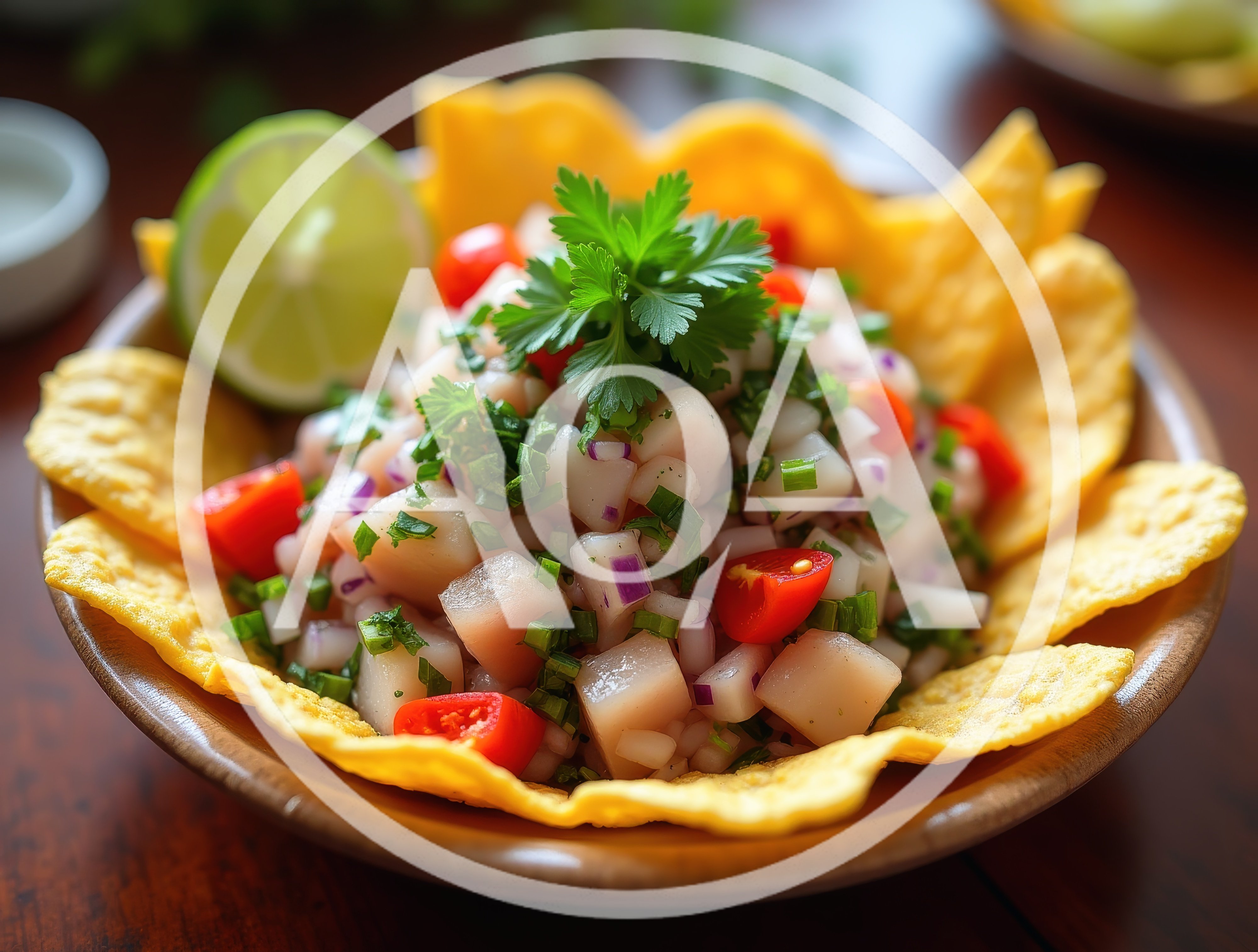 Fresh Ceviche Served In A Crispy Tortilla Bowl