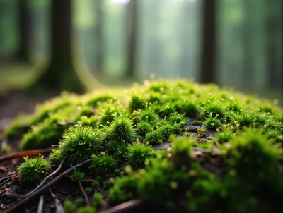 Lush Green Moss Growing On Forest Floor