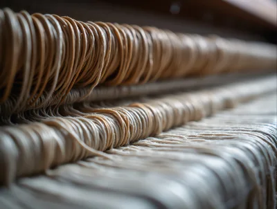 Close Up Of Industrial Textile Loom Warp Threads