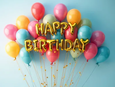 Colorful Balloons With Gold Happy Birthday Foil Letters