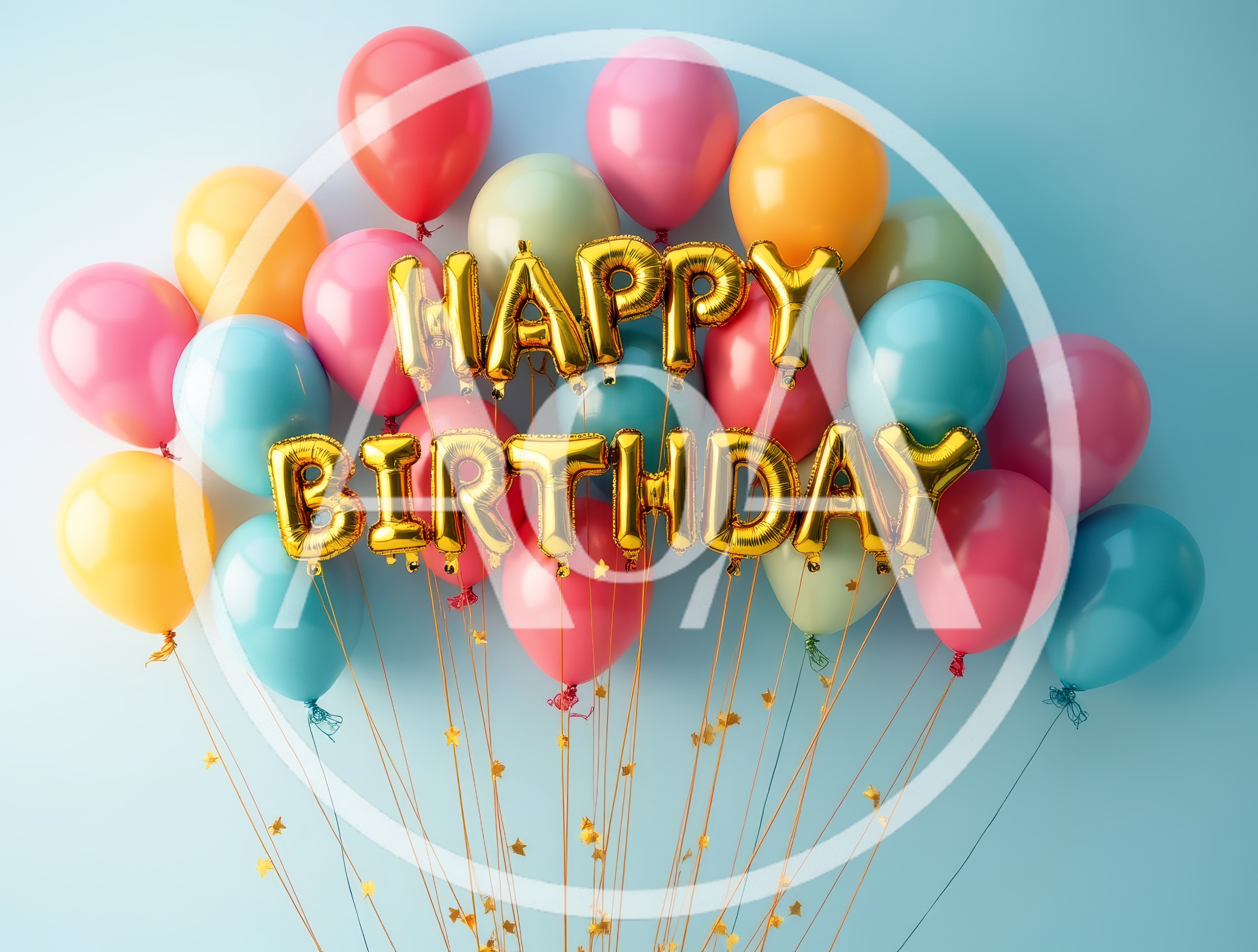 Colorful Balloons With Gold Happy Birthday Foil Letters