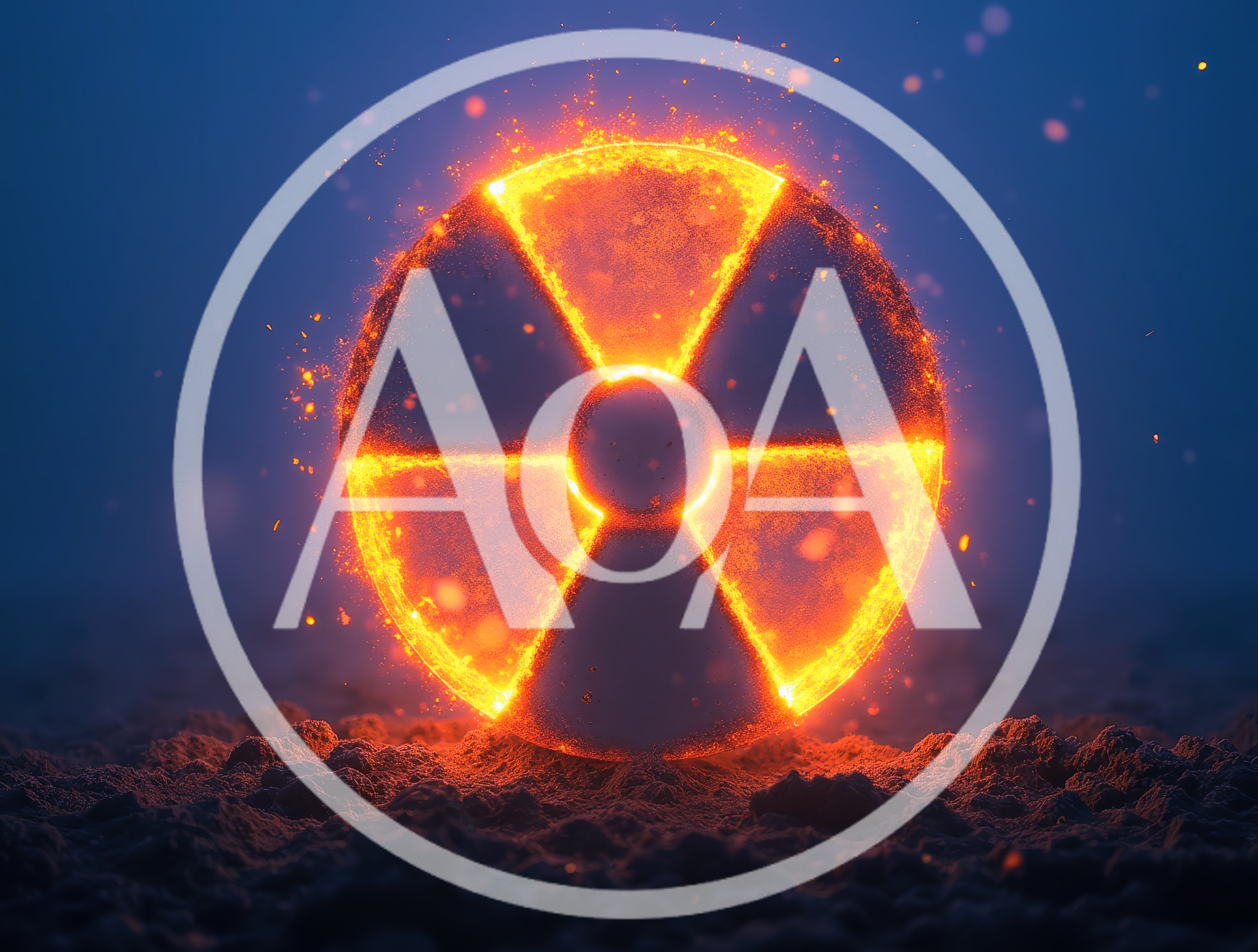 Glowing Radioactive Symbol Floating Above Dark Textured Ground