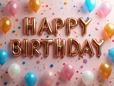 Gold Foil Happy Birthday Balloons on Pink Background