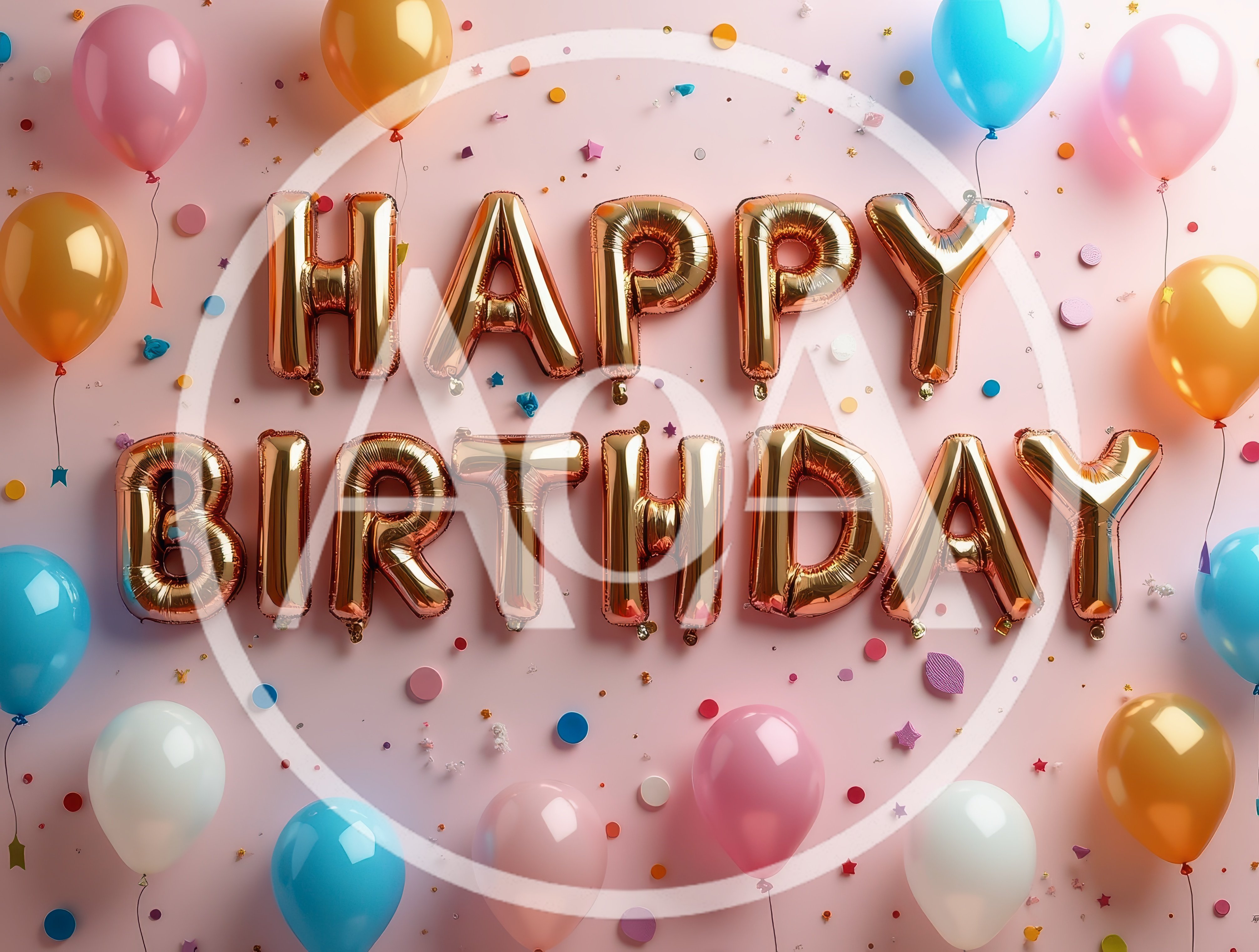 Gold Foil Happy Birthday Balloons on Pink Background