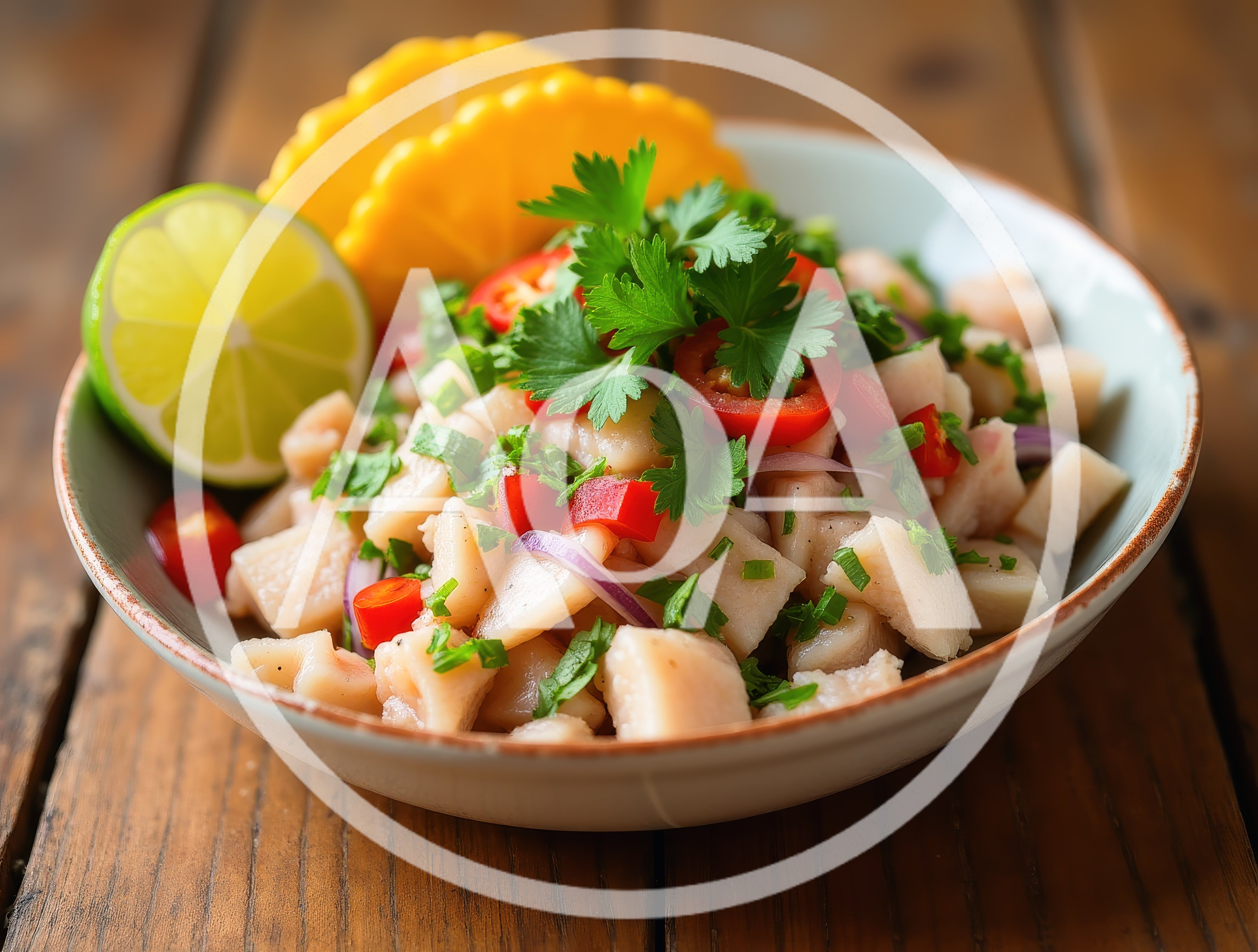 Fresh Ceviche Bowl With Lime And Corn