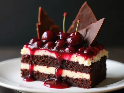 Slice Of Black Forest Cake With Cherries