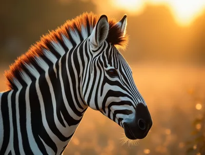 Portrait Of A Zebra At Golden Hour