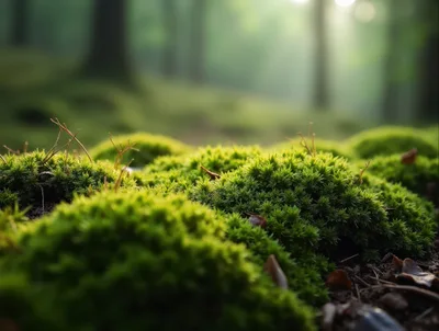 Lush Green Moss Growing On Forest Floor