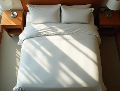 Top Down View Of A Made Hotel Bed