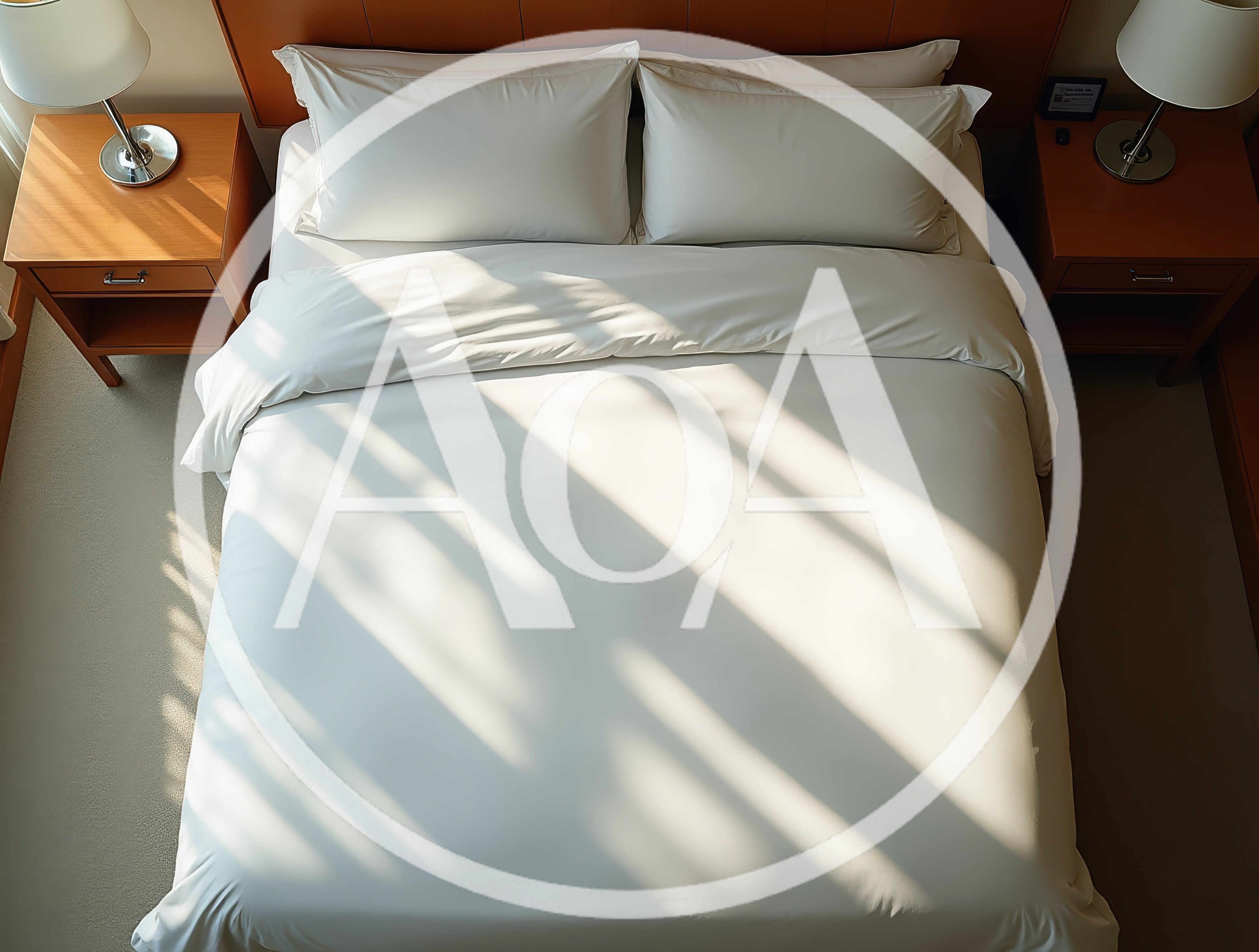Top Down View Of A Made Hotel Bed